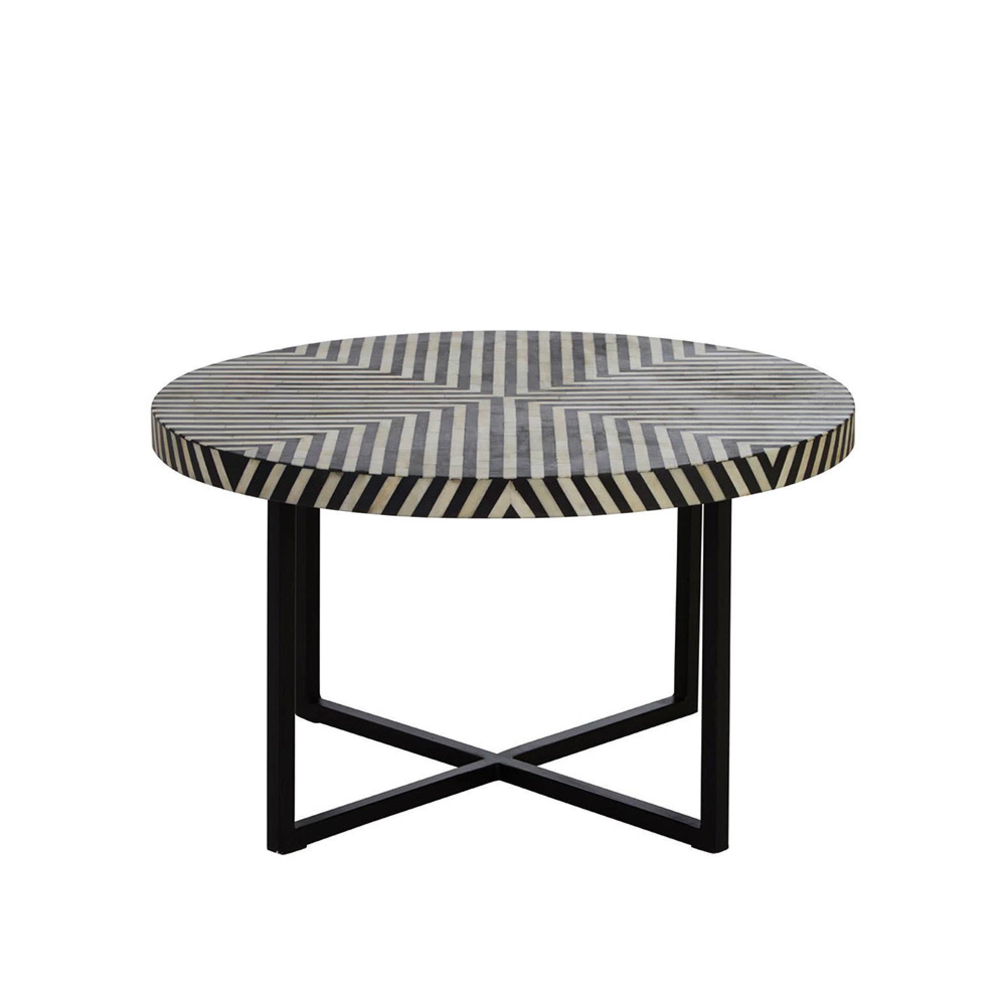 Boho Coffee Table - Black Bone Inlay - Round with Cross Base
