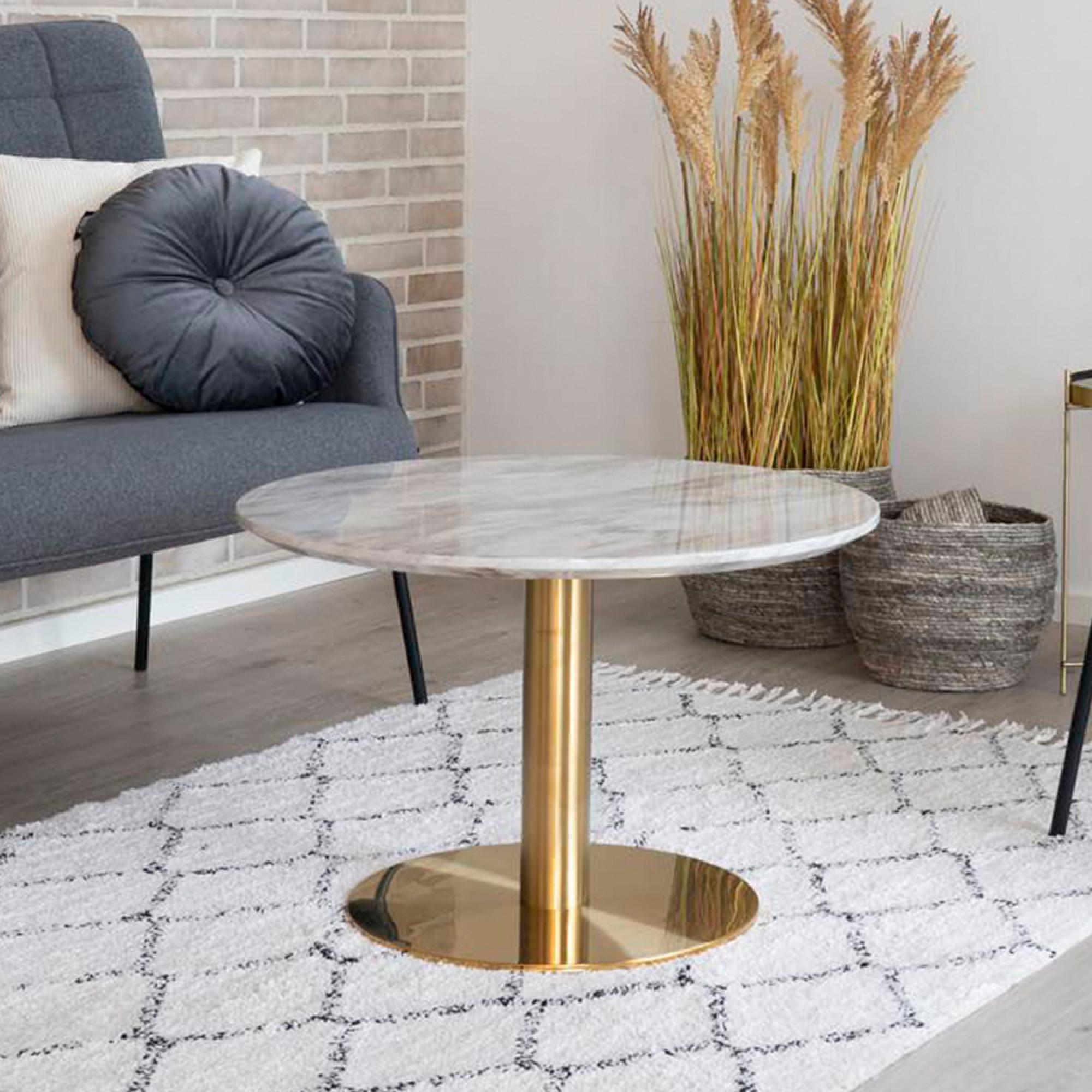 Bolzano Coffee Table - Round - White Marble Effect - Gold Base