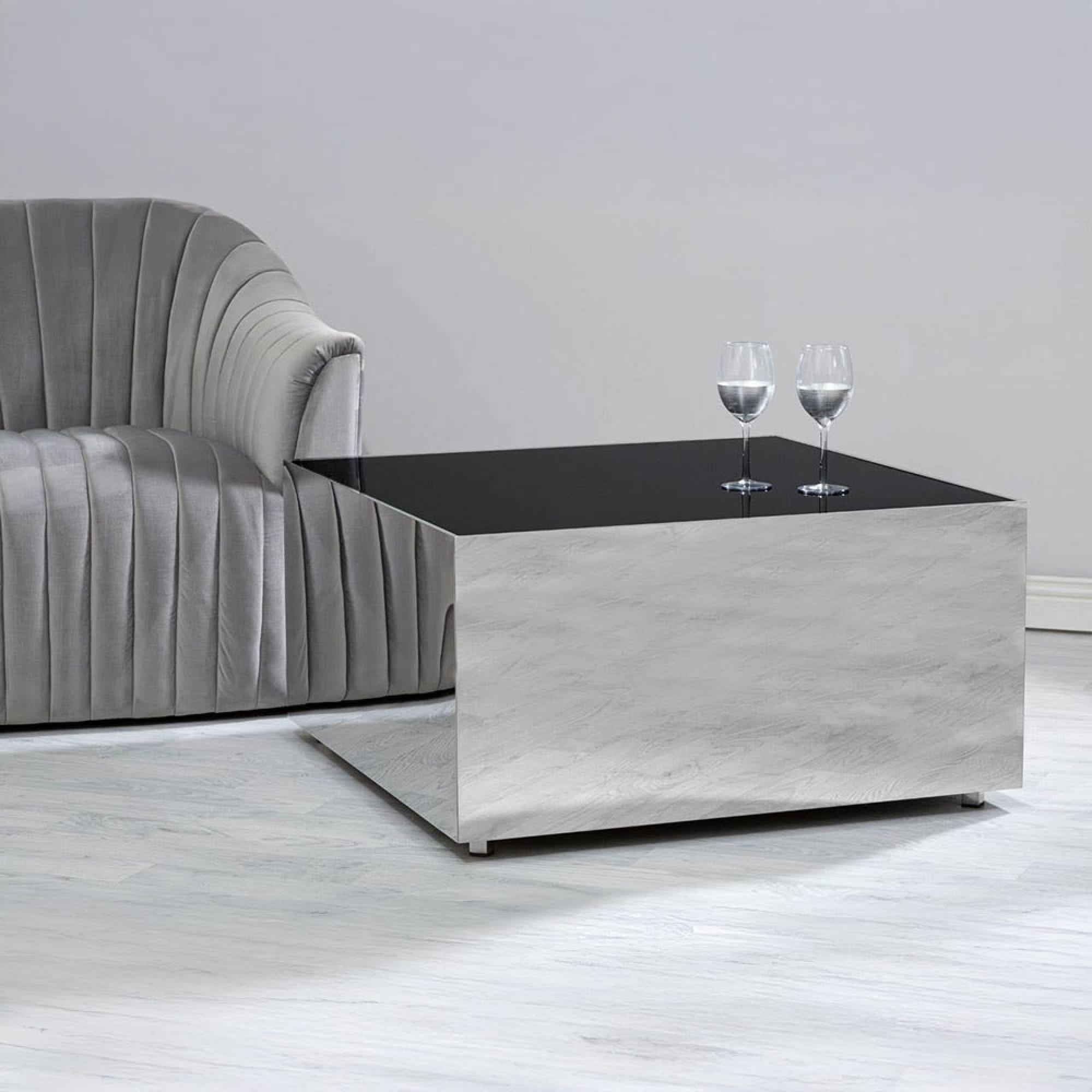 Carlox Coffee Table - Square - Black Glass and Chrome