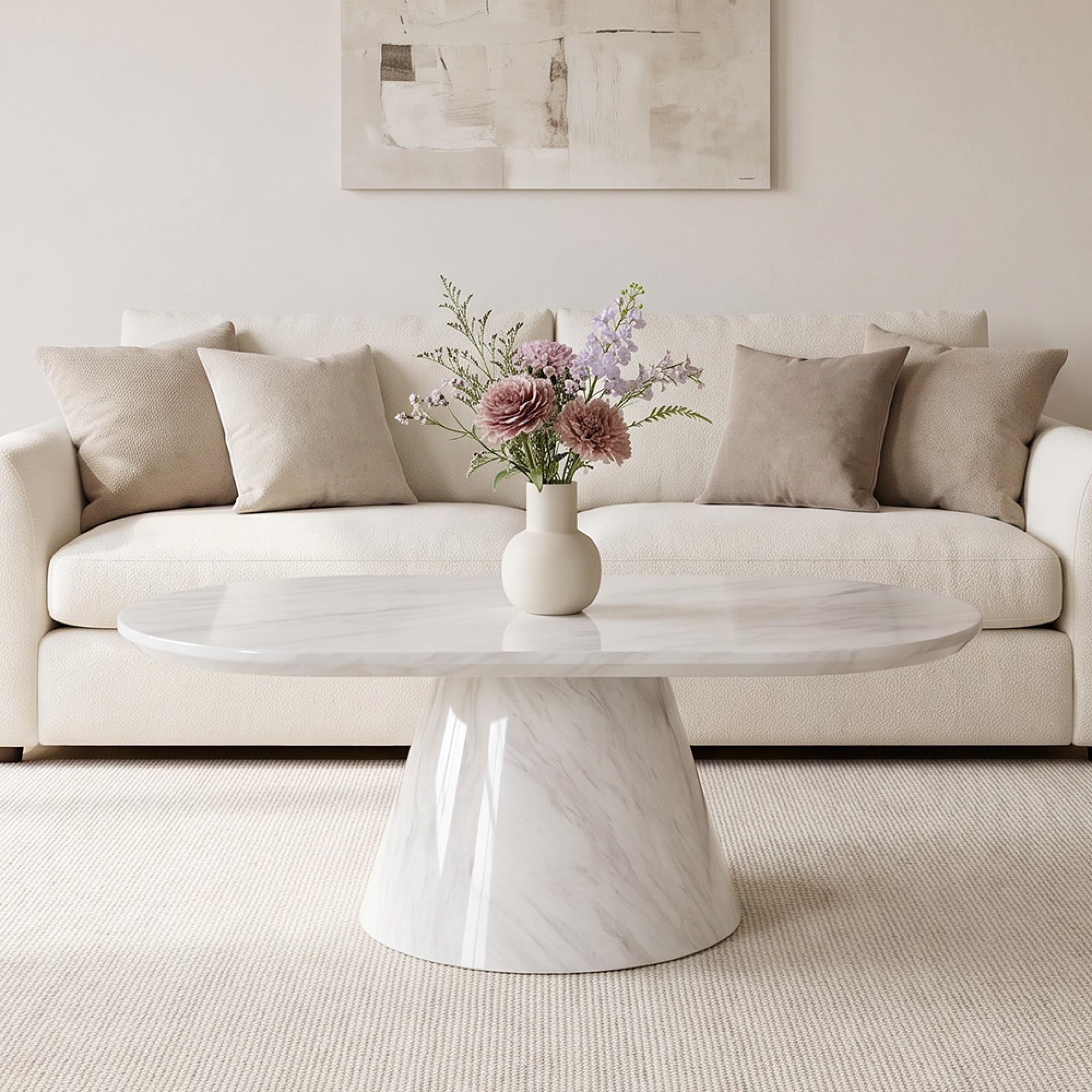 Carrera White Marble Oval Coffee Table