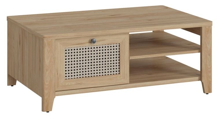 Cestino Oak and Rattan Effect Storage Coffee Table