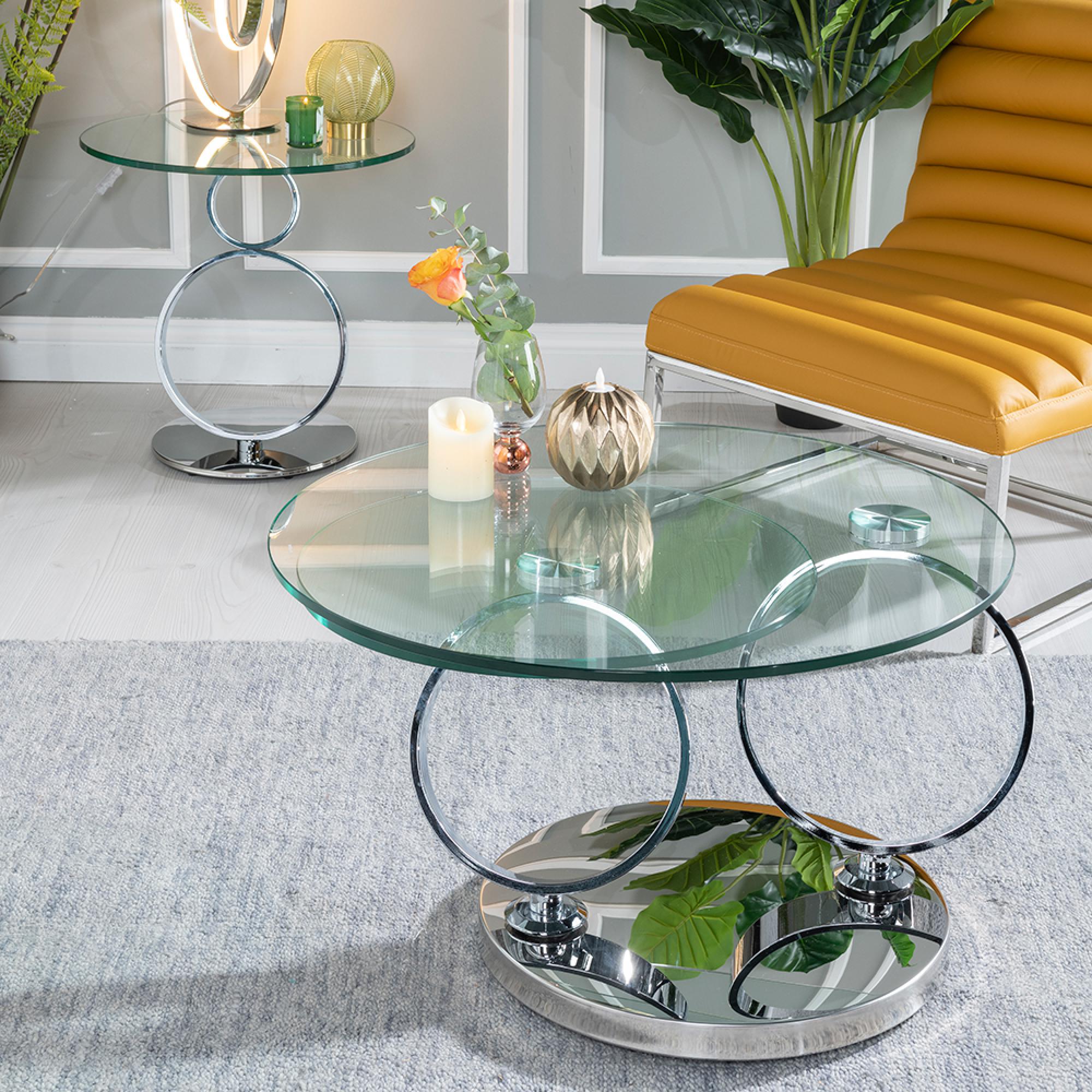 Circles Coffee Table - Round - Glass Top - Swivel