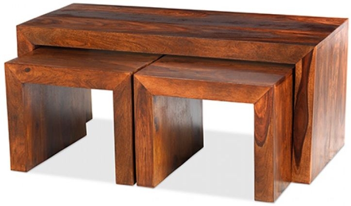 Cube Sheesham Nest of 3 Coffee Tables