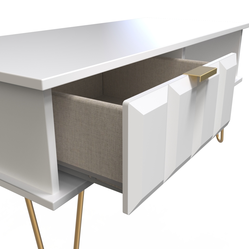 Cube Coffee Table - 1 Drawer - with Gold Hairpin Legs - White