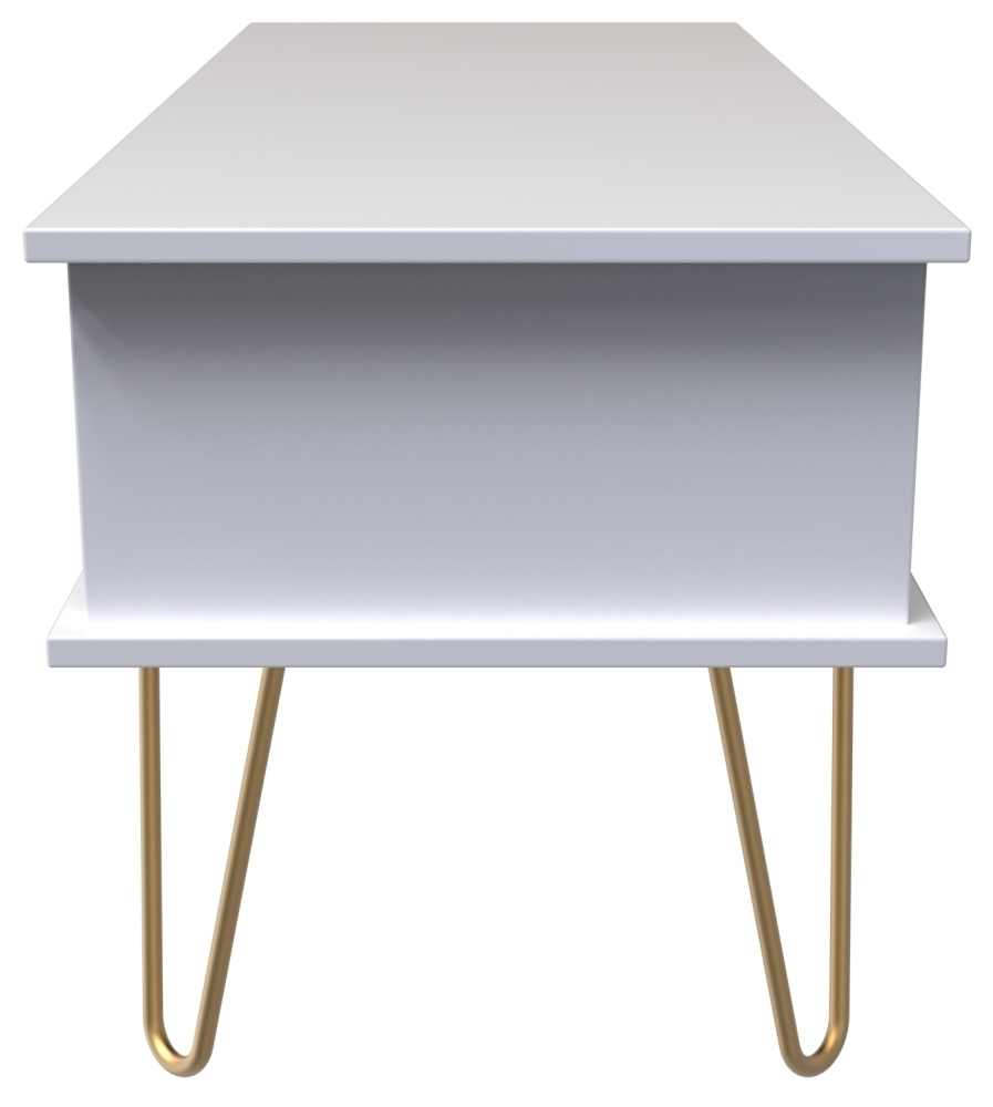 Cube Coffee Table - 1 Drawer - with Gold Hairpin Legs - White
