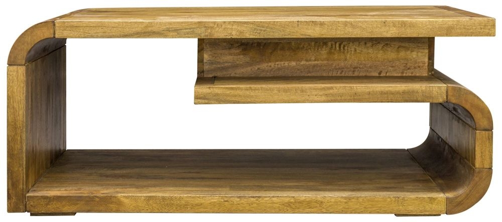 Curved Edge Coffee Table - 1 Drawer - Mango Wood