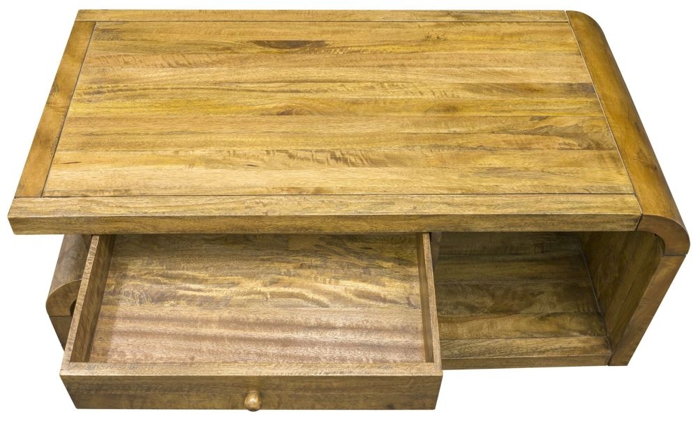Curved Edge Coffee Table - 1 Drawer - Mango Wood