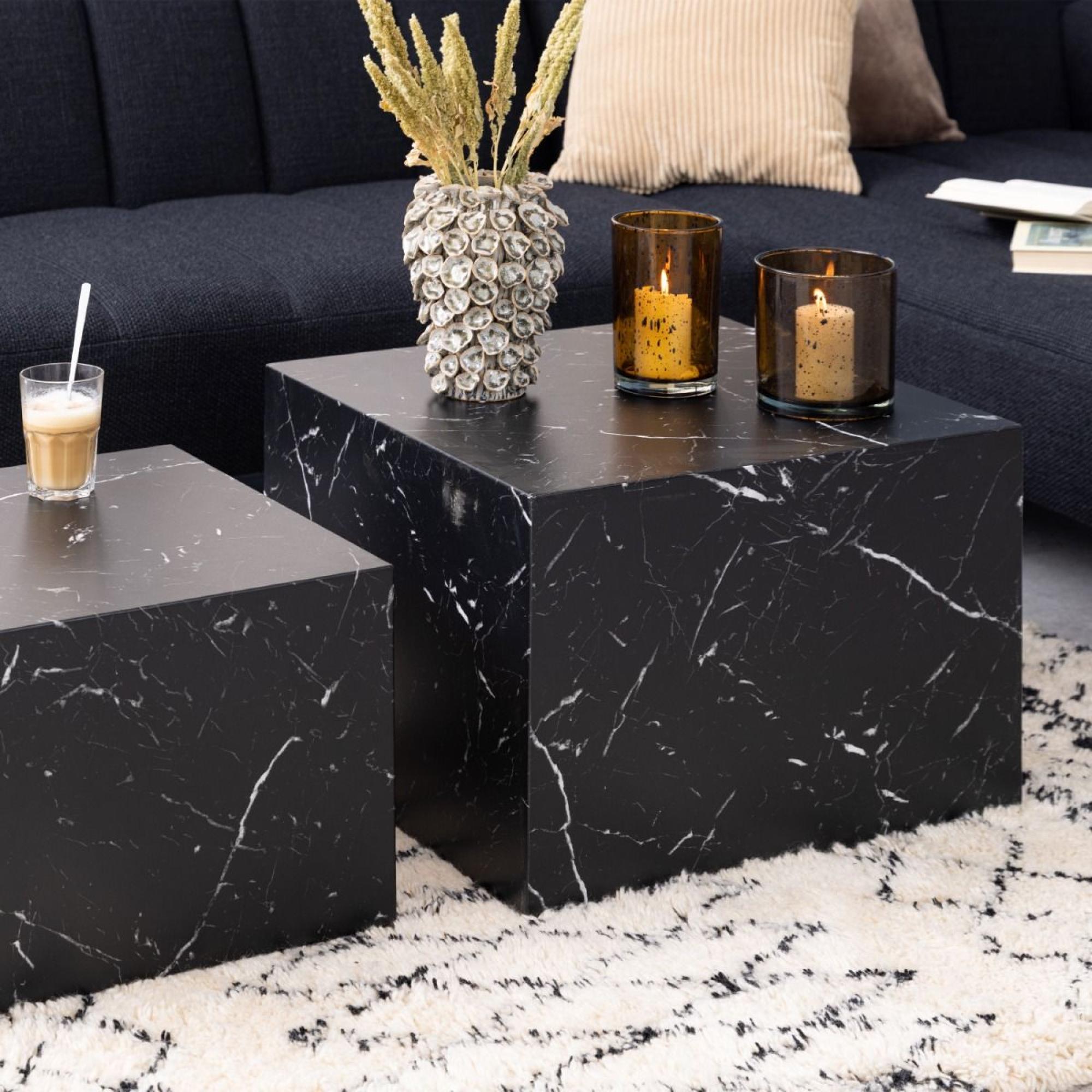 Dice Coffee Table - Square - Set of 2 - Black Marble