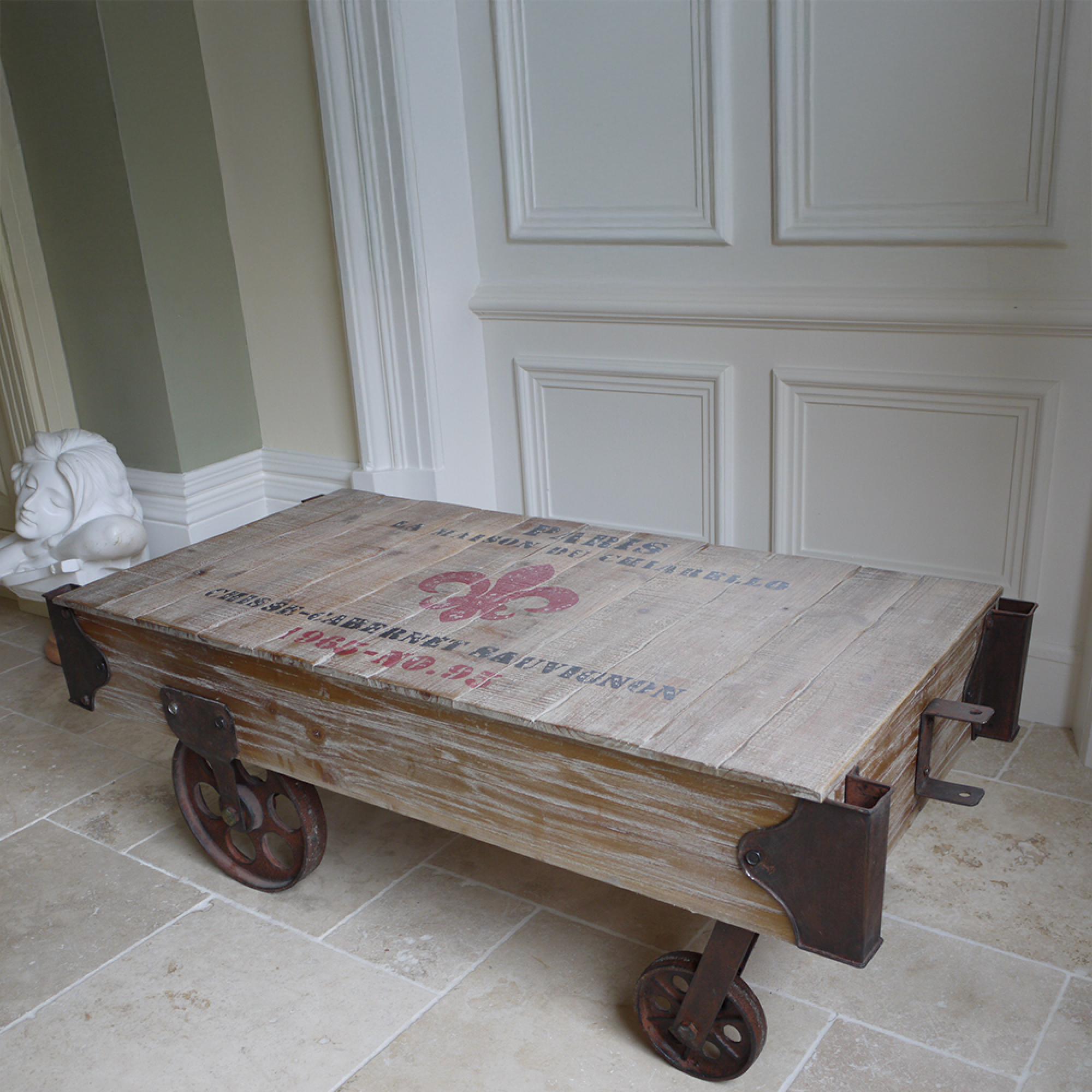 Coffee Table - Railway Wood and Metal Cart