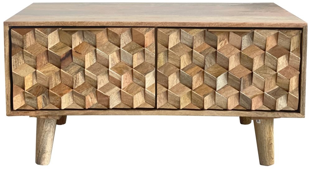 Geometric Carved Mango Wood Storage Coffee Table