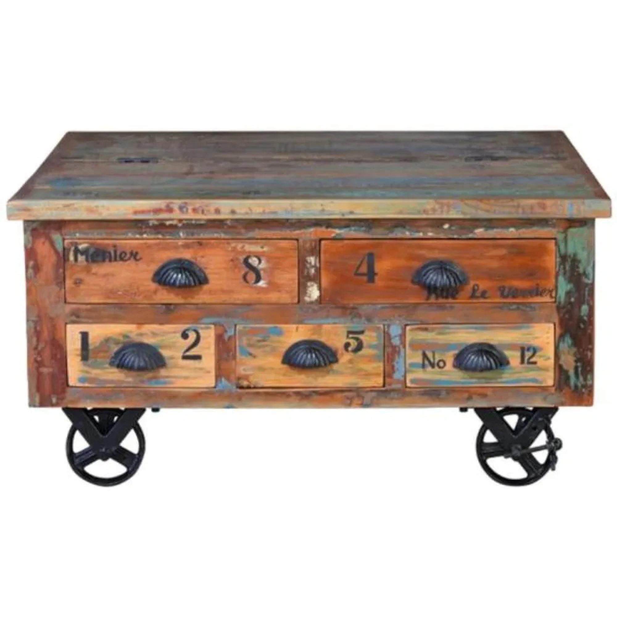 Gerber Coffee Table - Recycled Wood - Square Cart Style