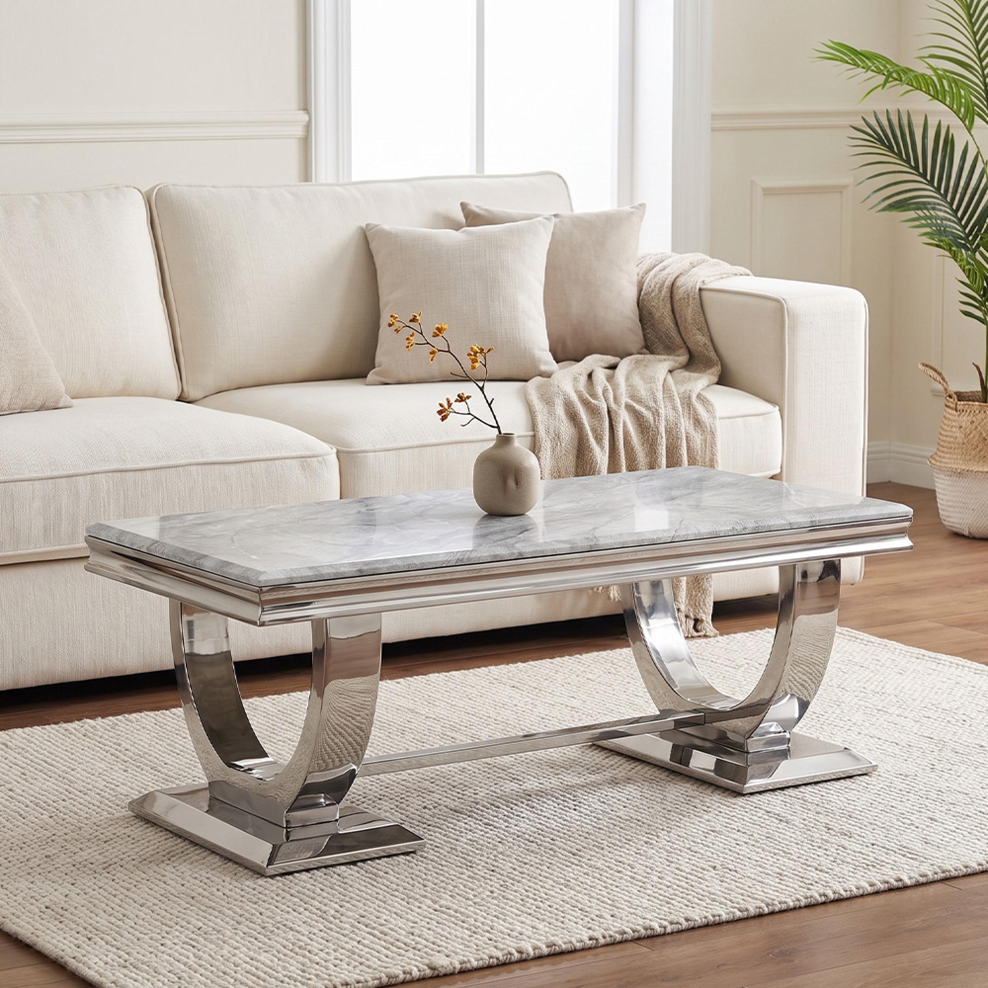 Glacier Coffee Table - Grey Marble & Chrome