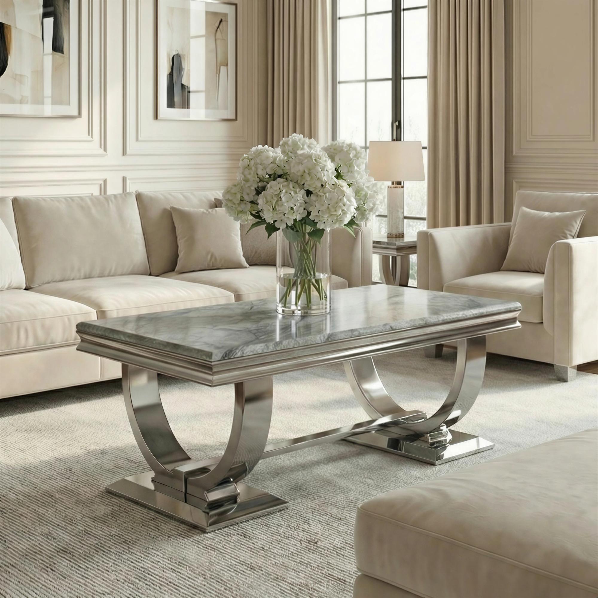 Glacier Grey Marble and Chrome Coffee Table