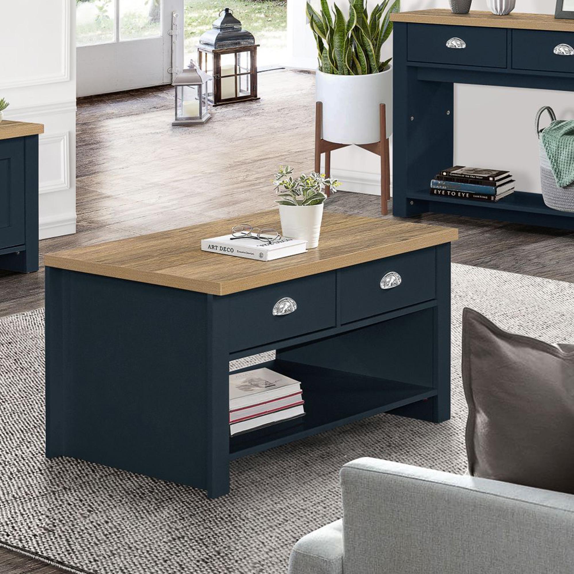 Highgate Coffee Table - 2 Drawer - Navy Blue Painted