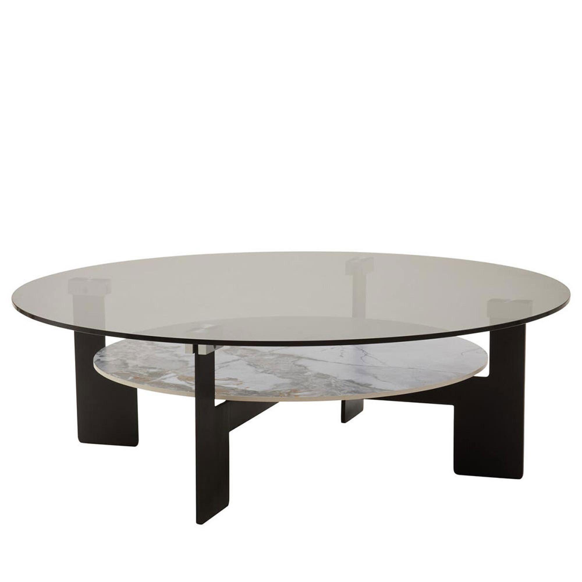 Imperia Coffee Table - Grey Glass - Round - Large - with Shelf