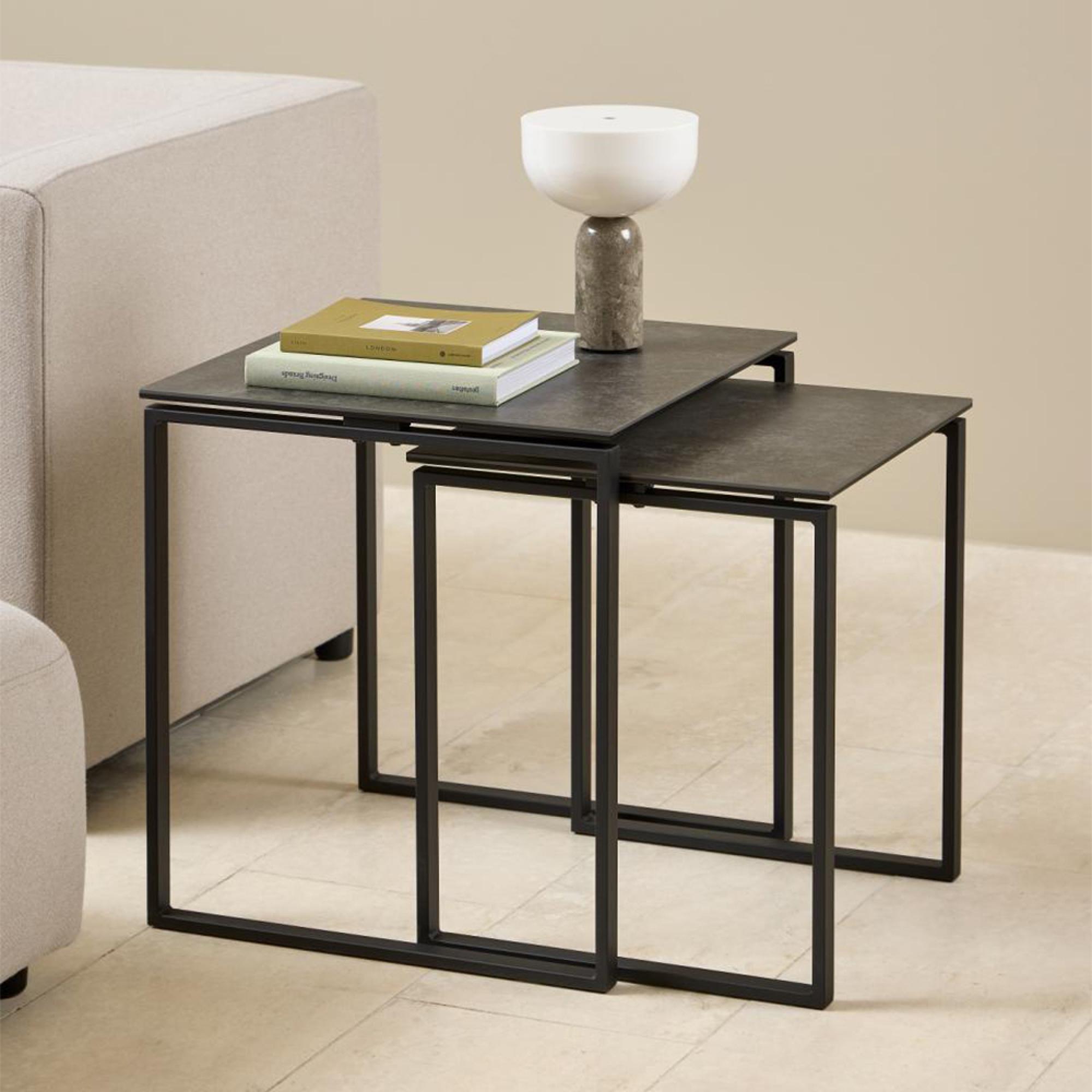 Katrine Coffee Table - Square - Black Ceramic - Set of 2