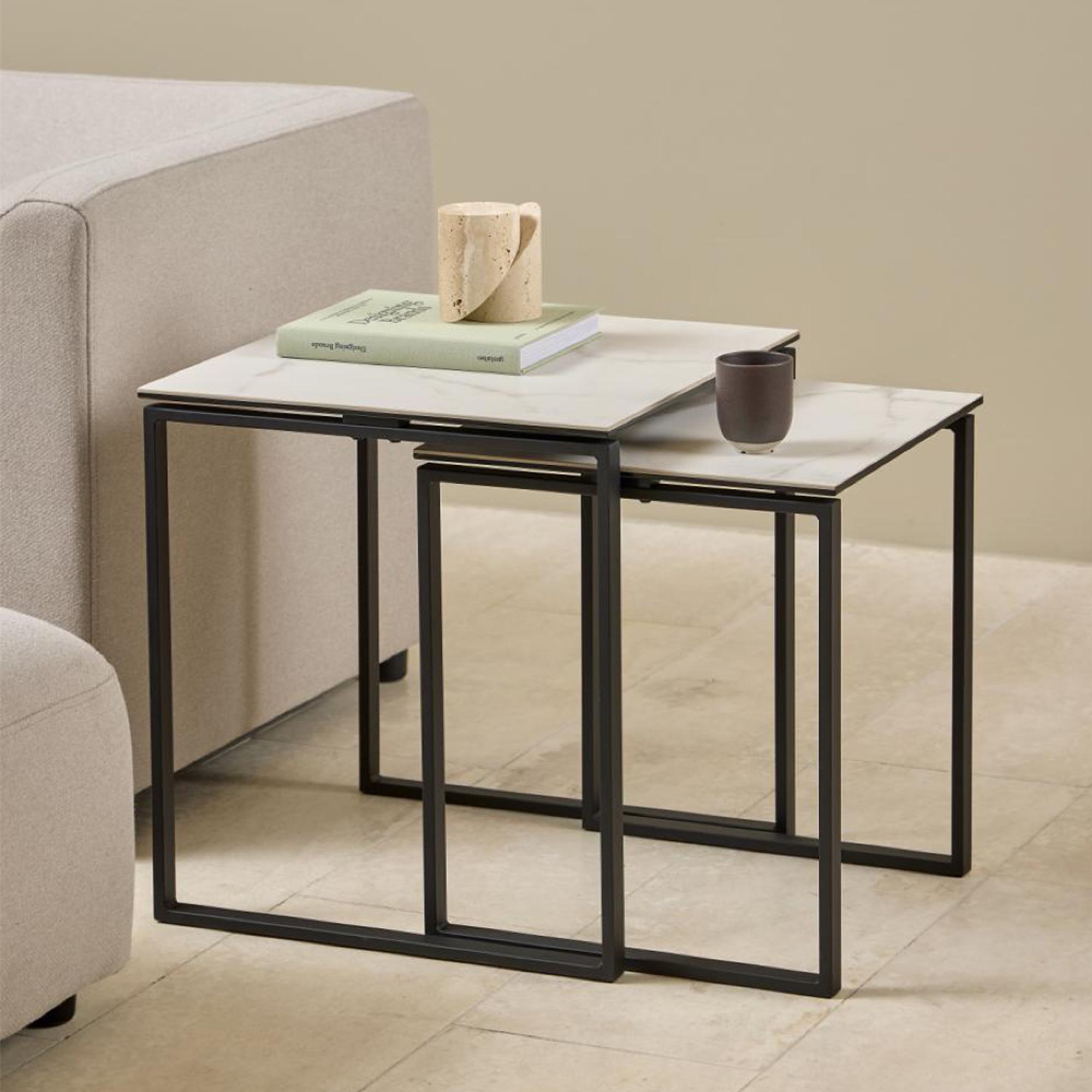 Katrine Coffee Table - Square - White Ceramic - Set of 2