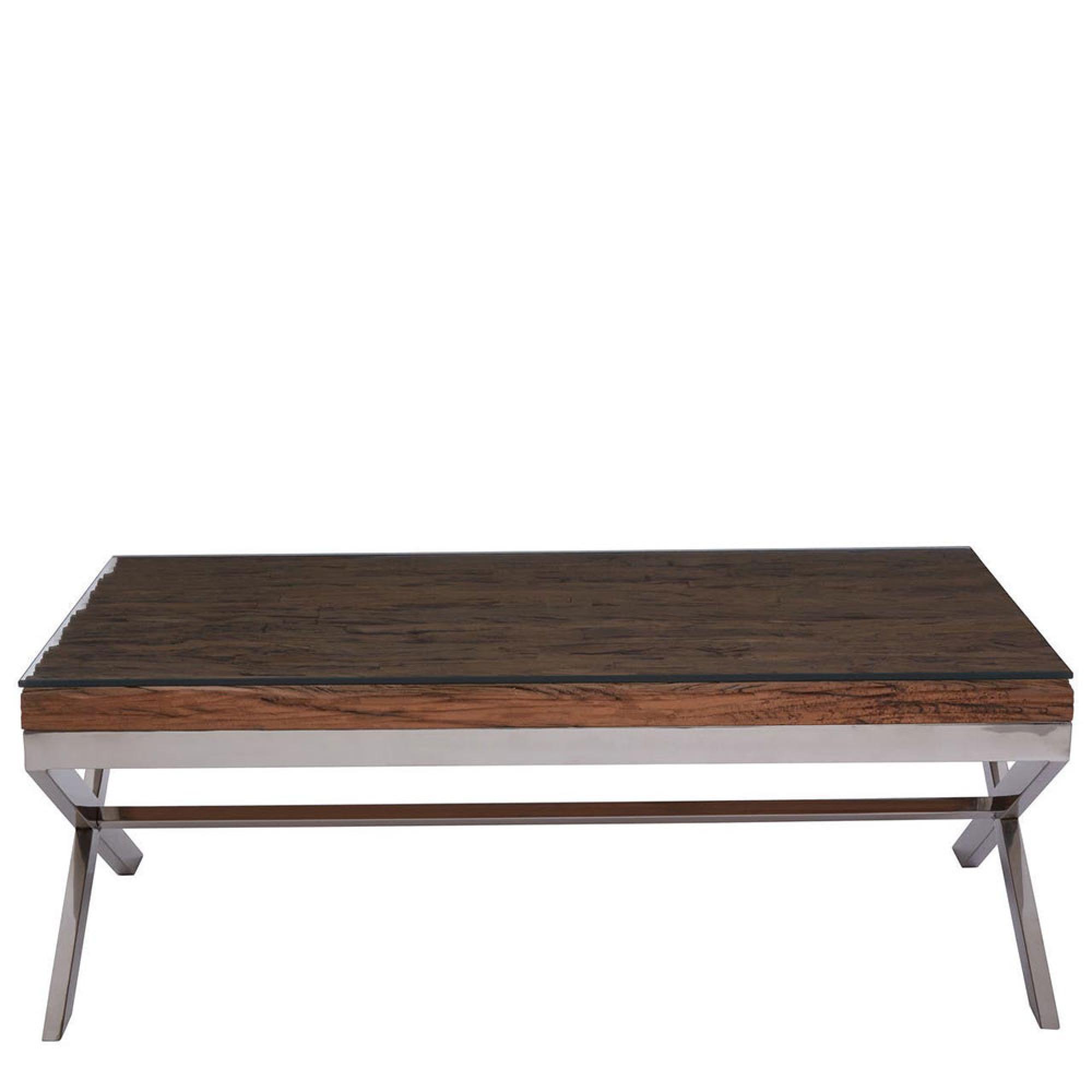 Kerala Coffee Table - Clear Glass with Silver Cross Base