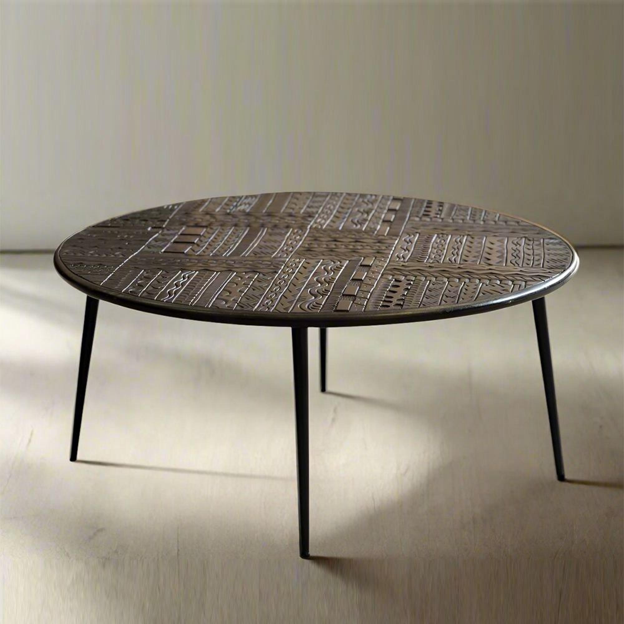 Macedonia Coffee Table - Carved Dark Mango Wood - Round