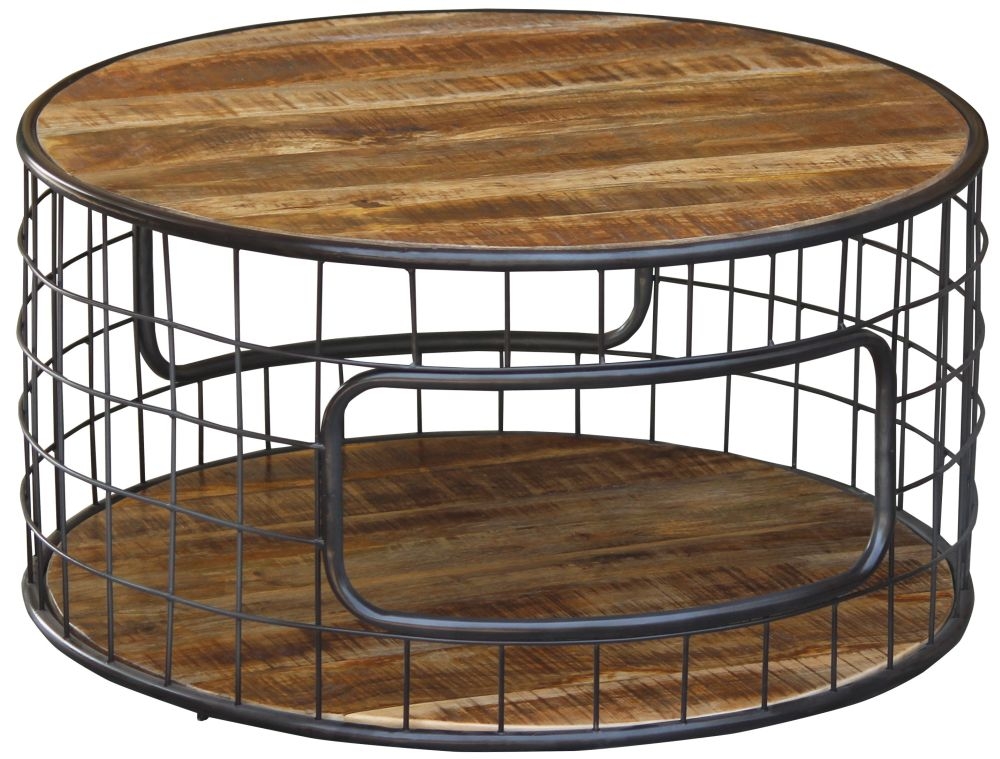 Metro Industrial Style Wooden 90cm Round Coffee Table