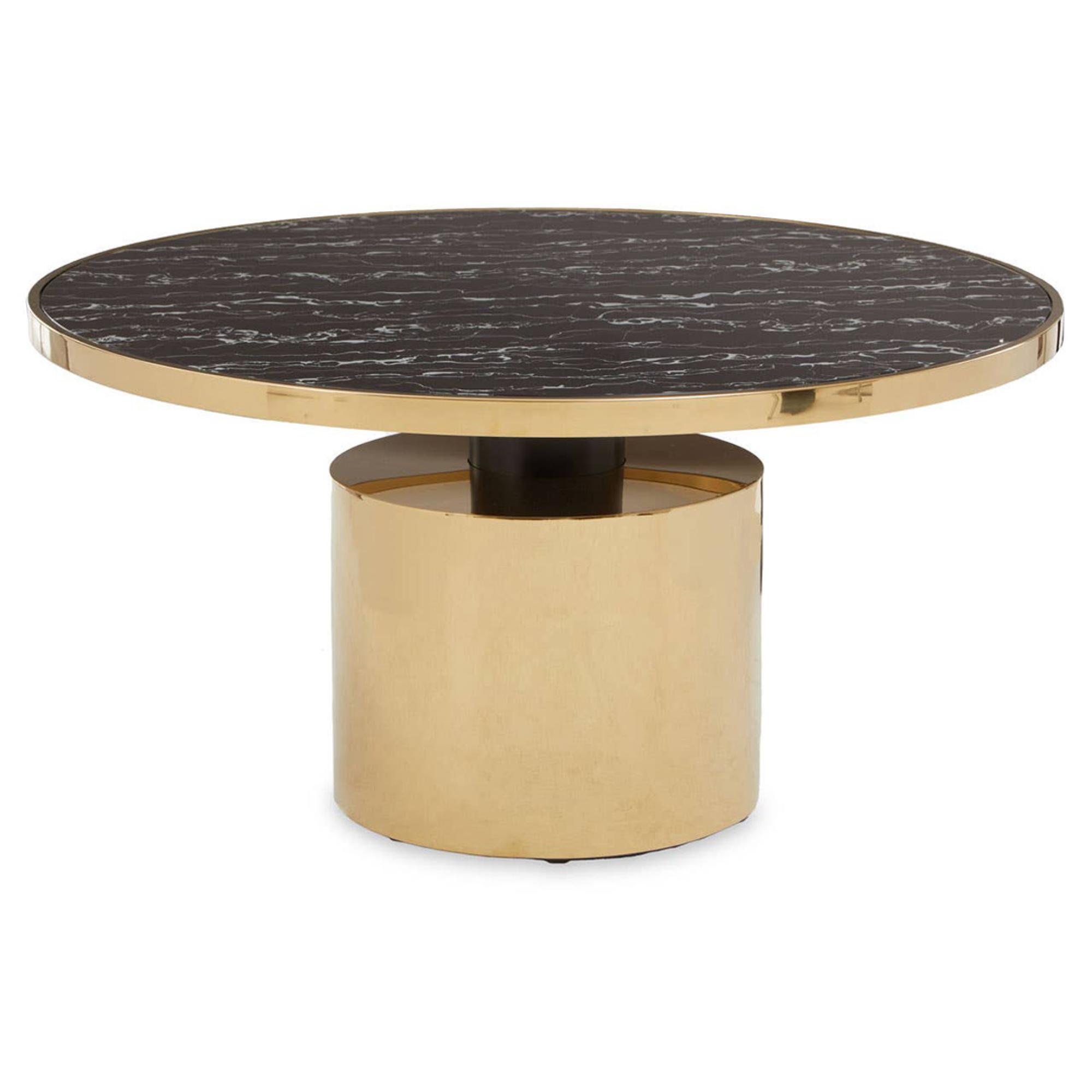 Oria Coffee Table - Black Marble Effect Round with Gold Base