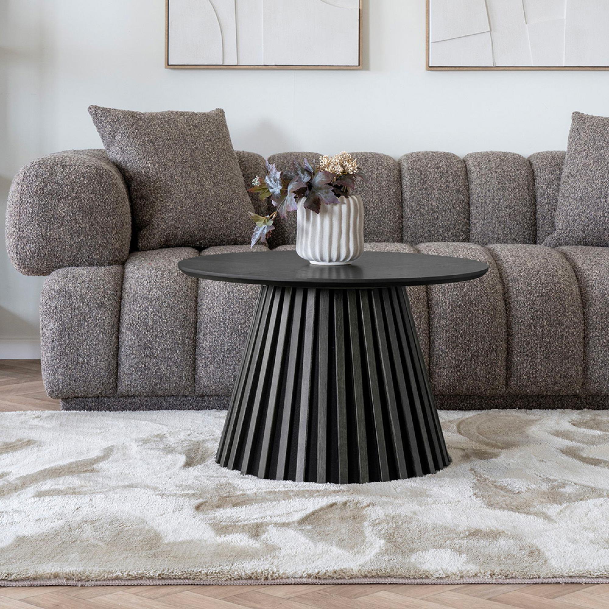 Osaka Round Coffee Table - Slatted Base - Black