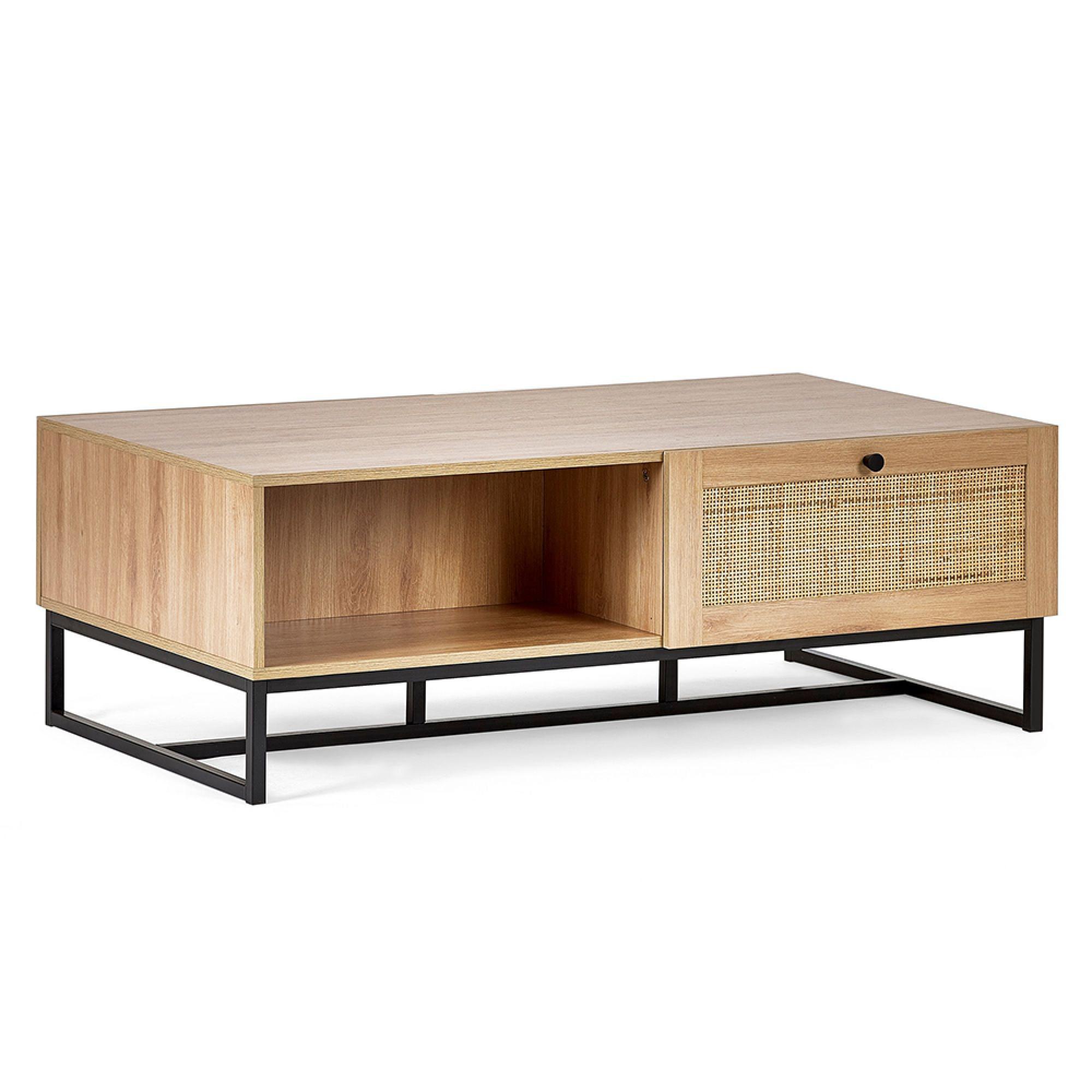 Padstow Coffee Table - 120cm - Oak and Rattan