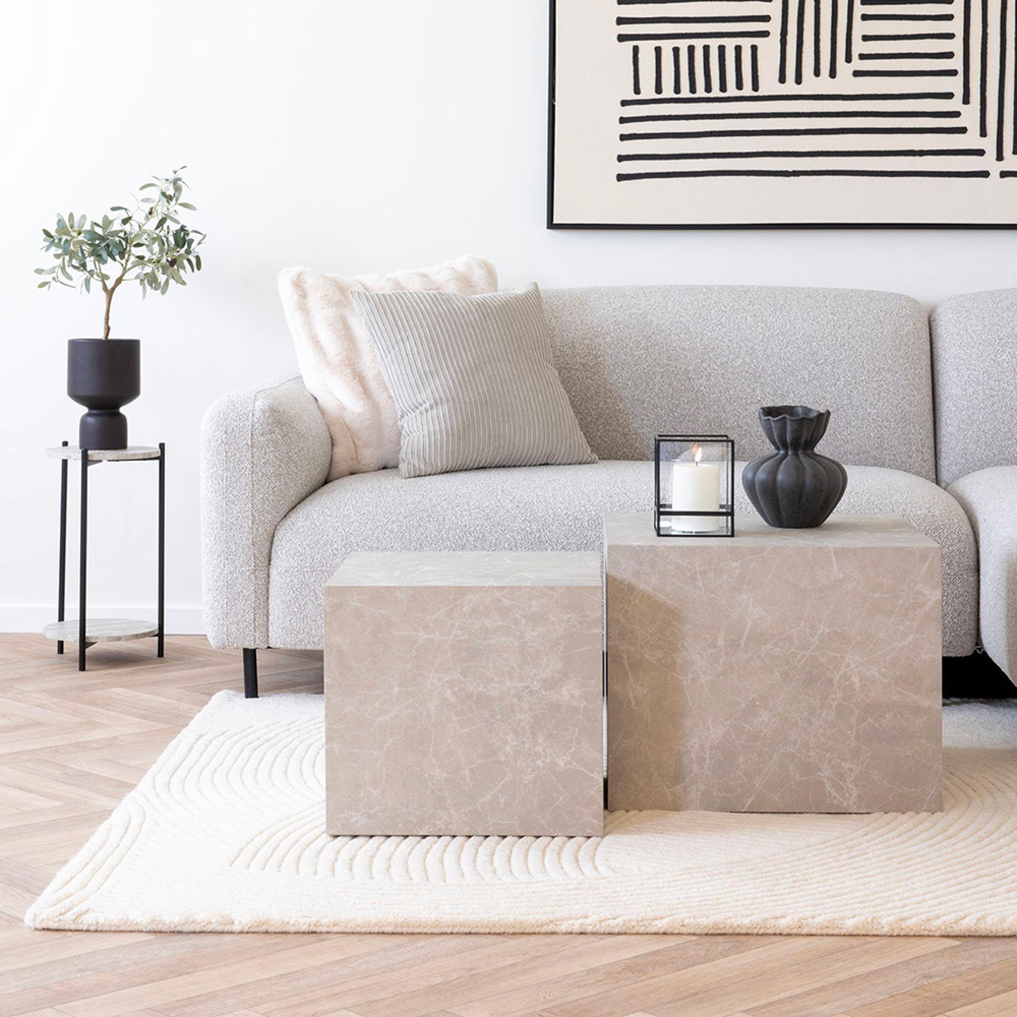 Prague Coffee Table - Set of 2 - Beige Marble Effect