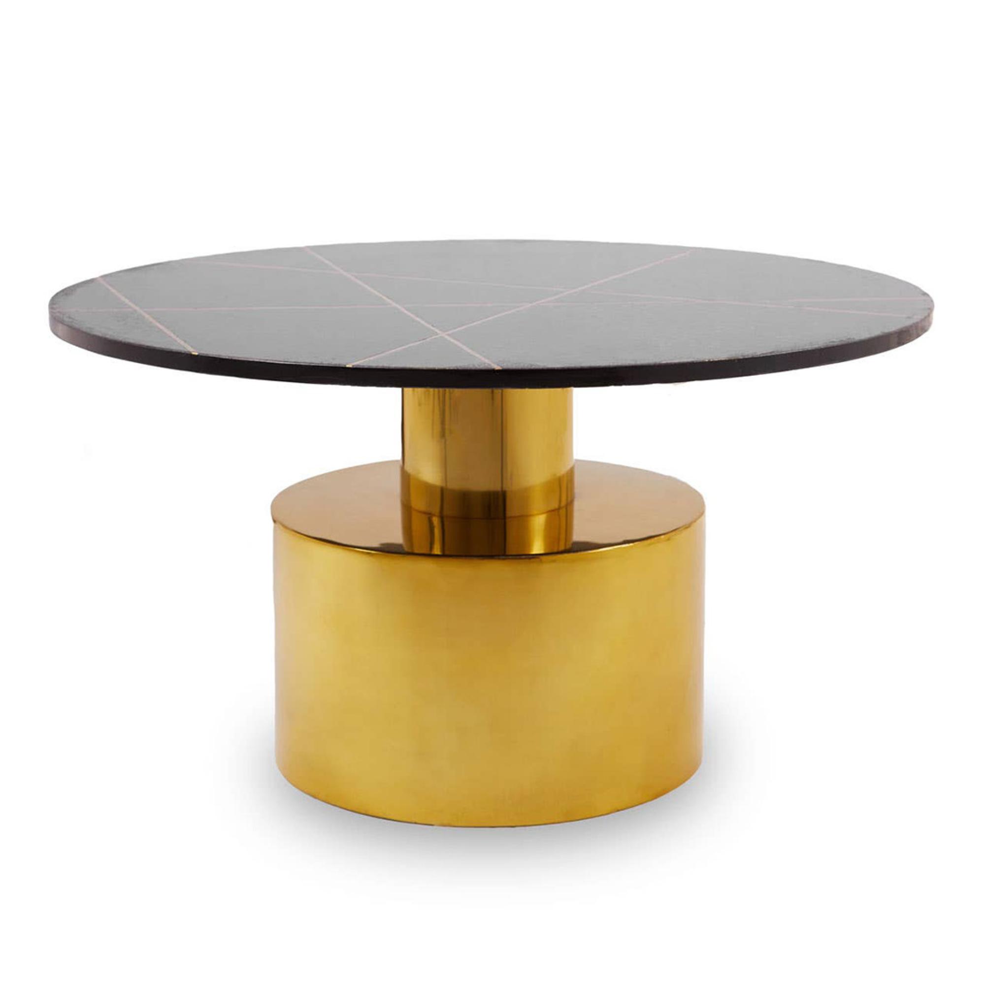 Rabia Coffee Table - Black Marble Round with Gold Base