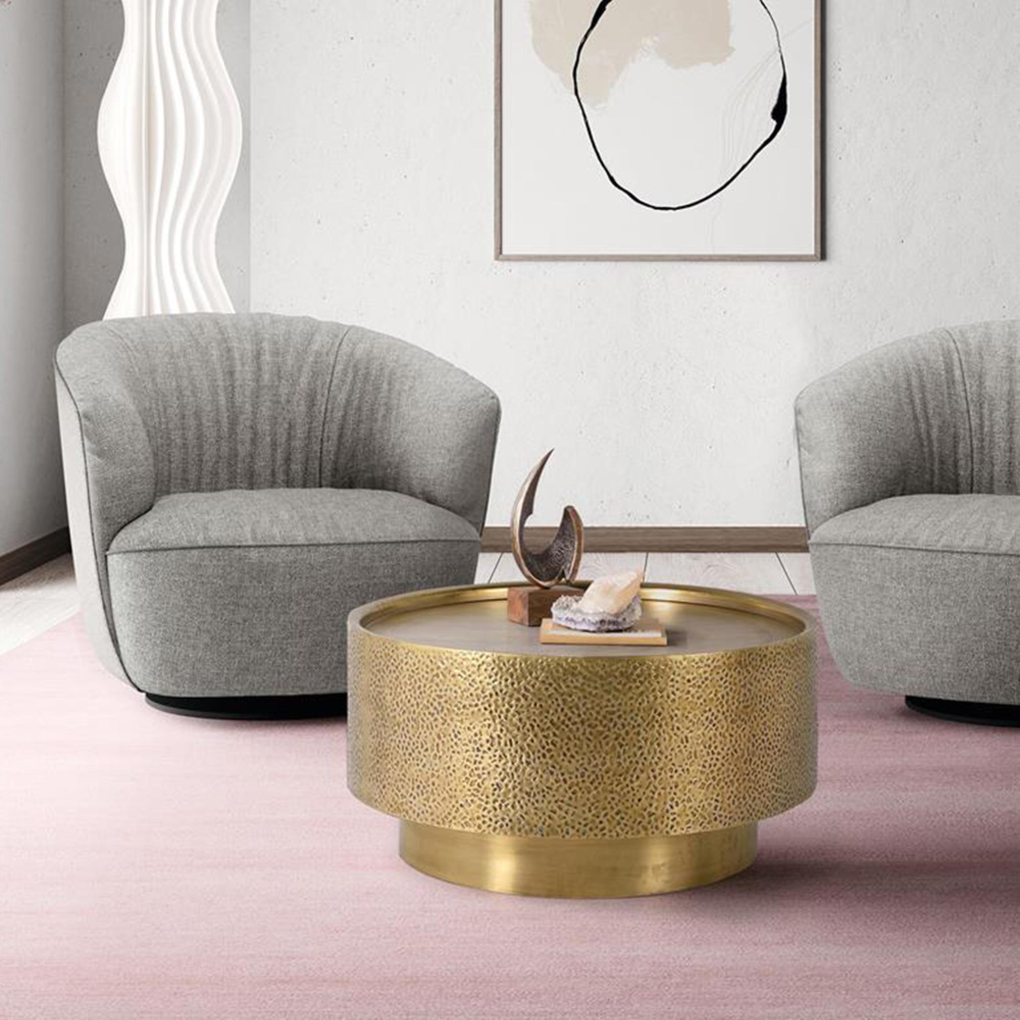 Rhayader Coffee Table - Gold Metal - Round