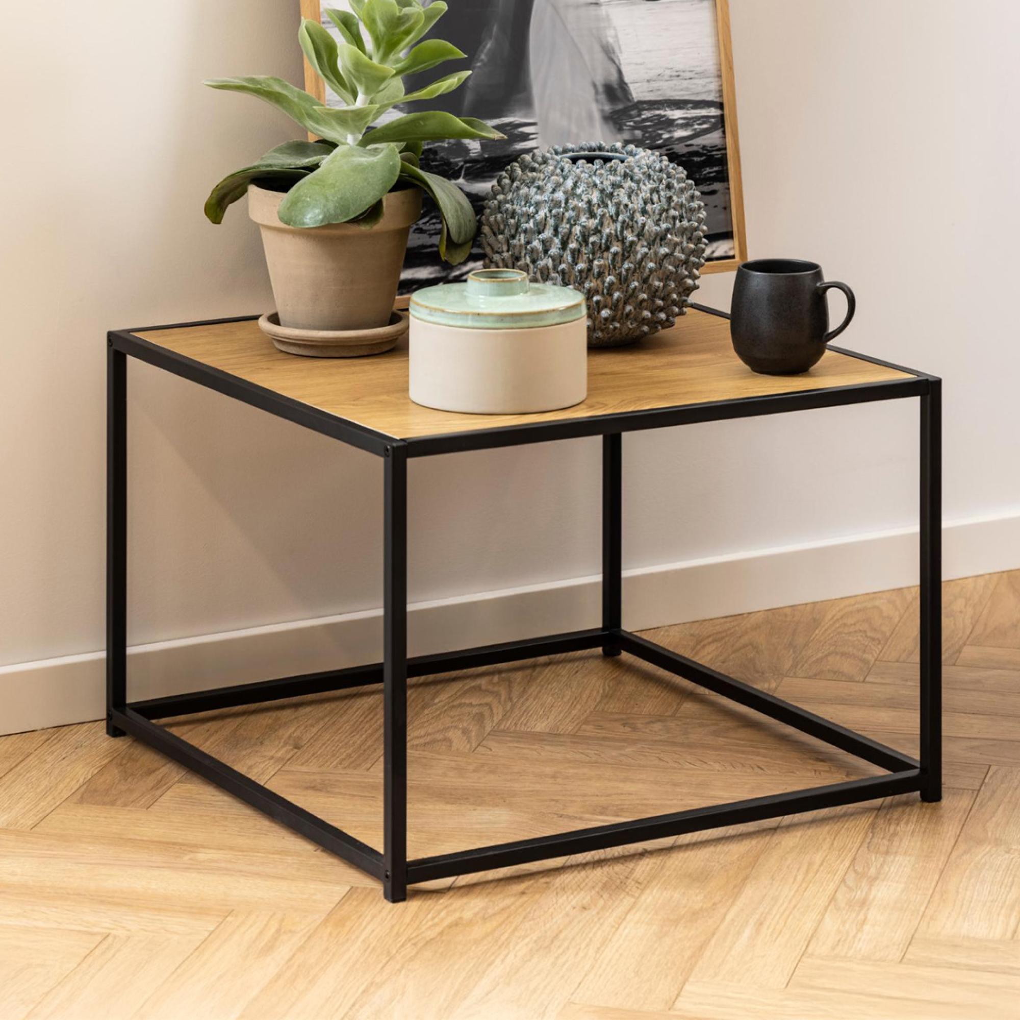 Seaford Coffee Table - Square - Oak and Black Metal