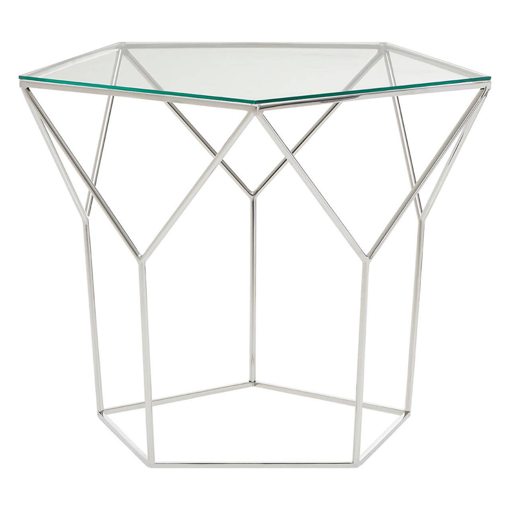 Shalimar Coffee Table - Glass Pentagonal with Chrome Base