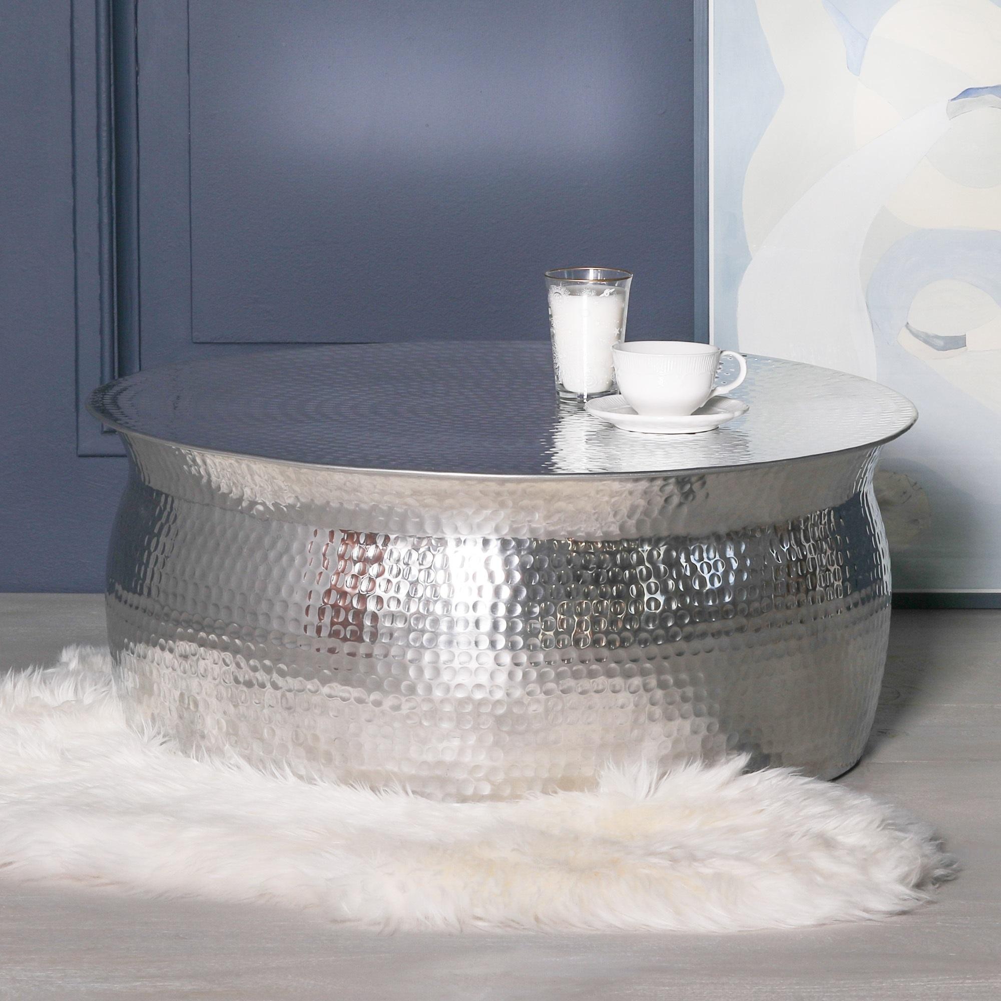 Silver Aluminium Hammered Coffee Table - Round