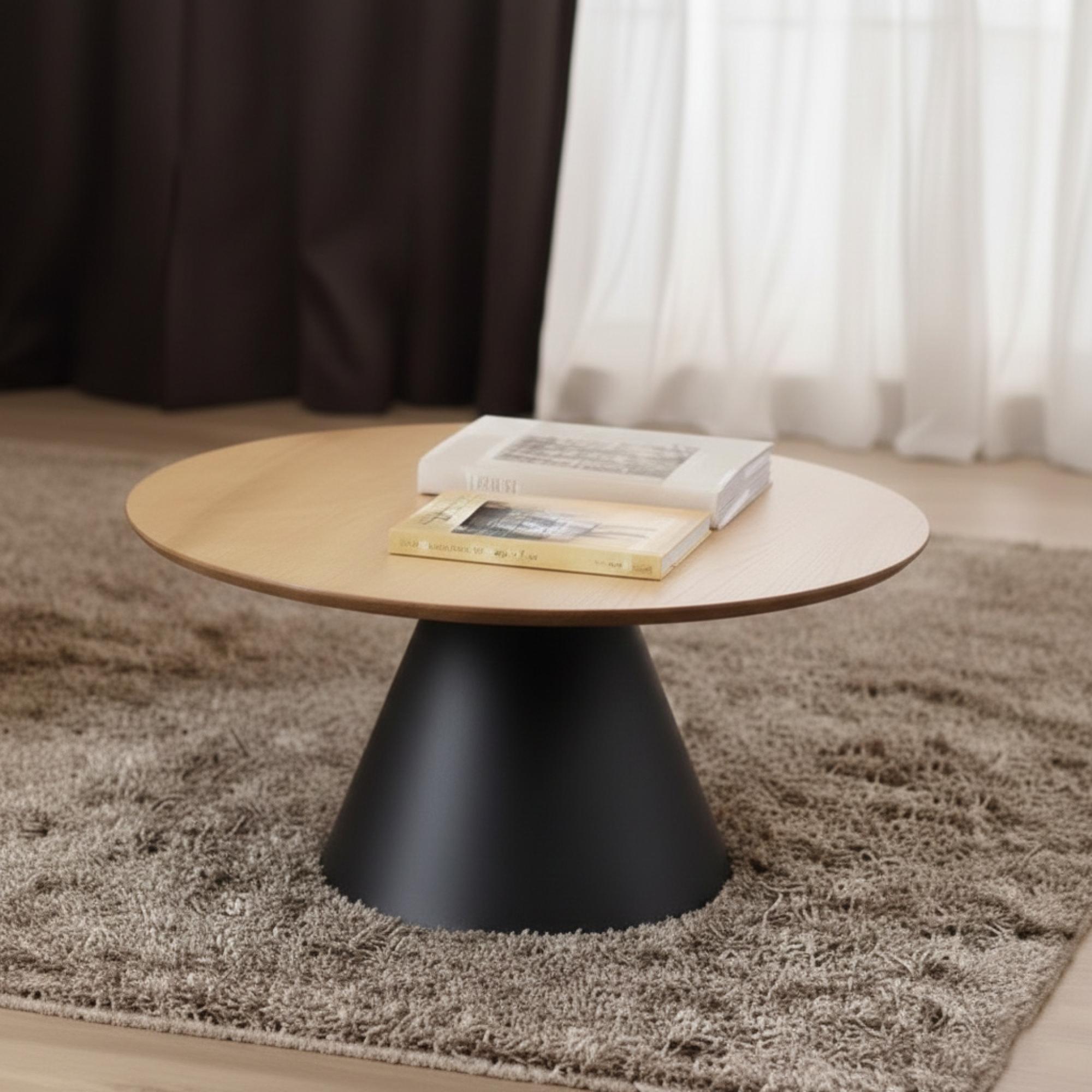 Soli Coffee Table - Round - Oak and Black Metal - Large