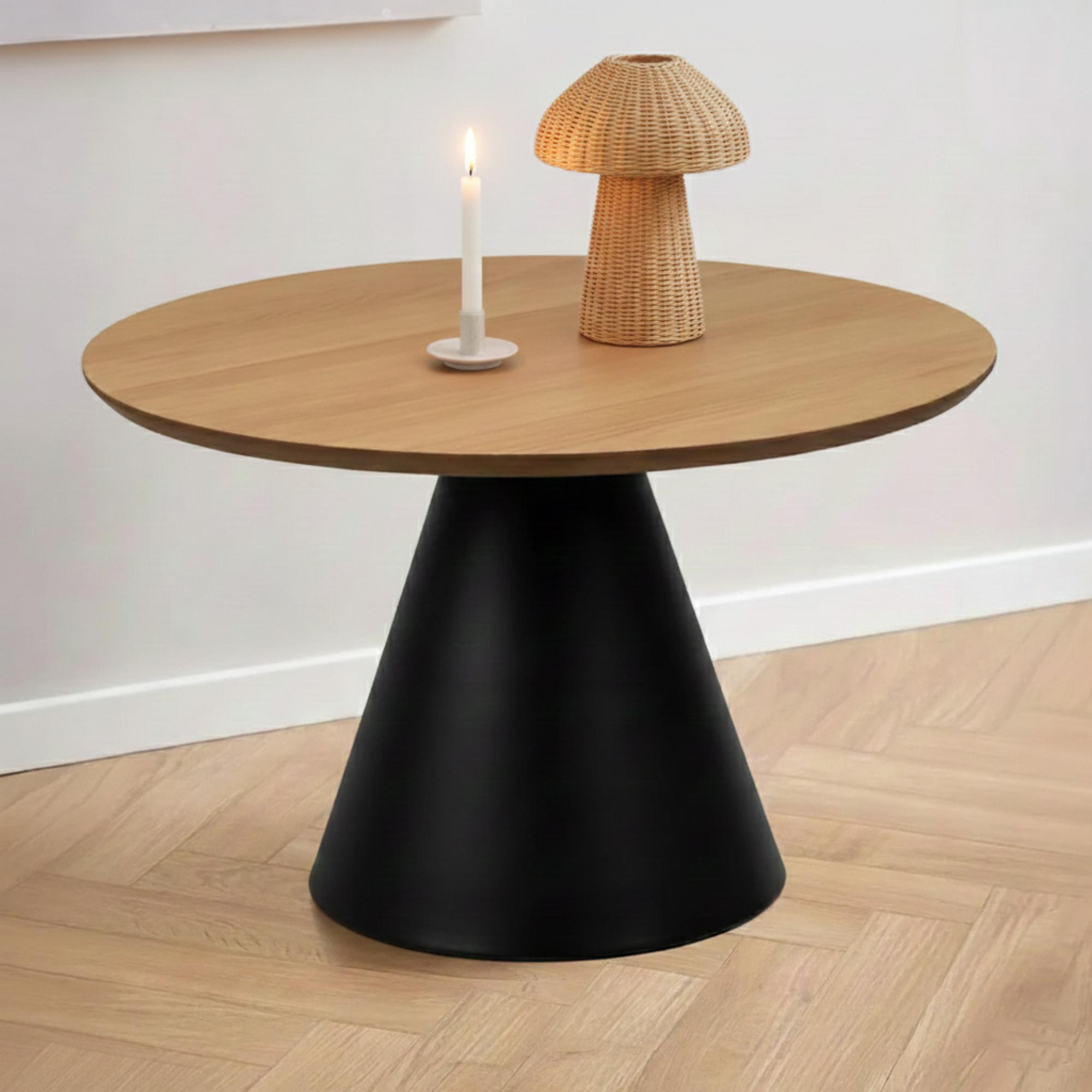 Soli Coffee Table - Round - Oak and Black Metal - Small