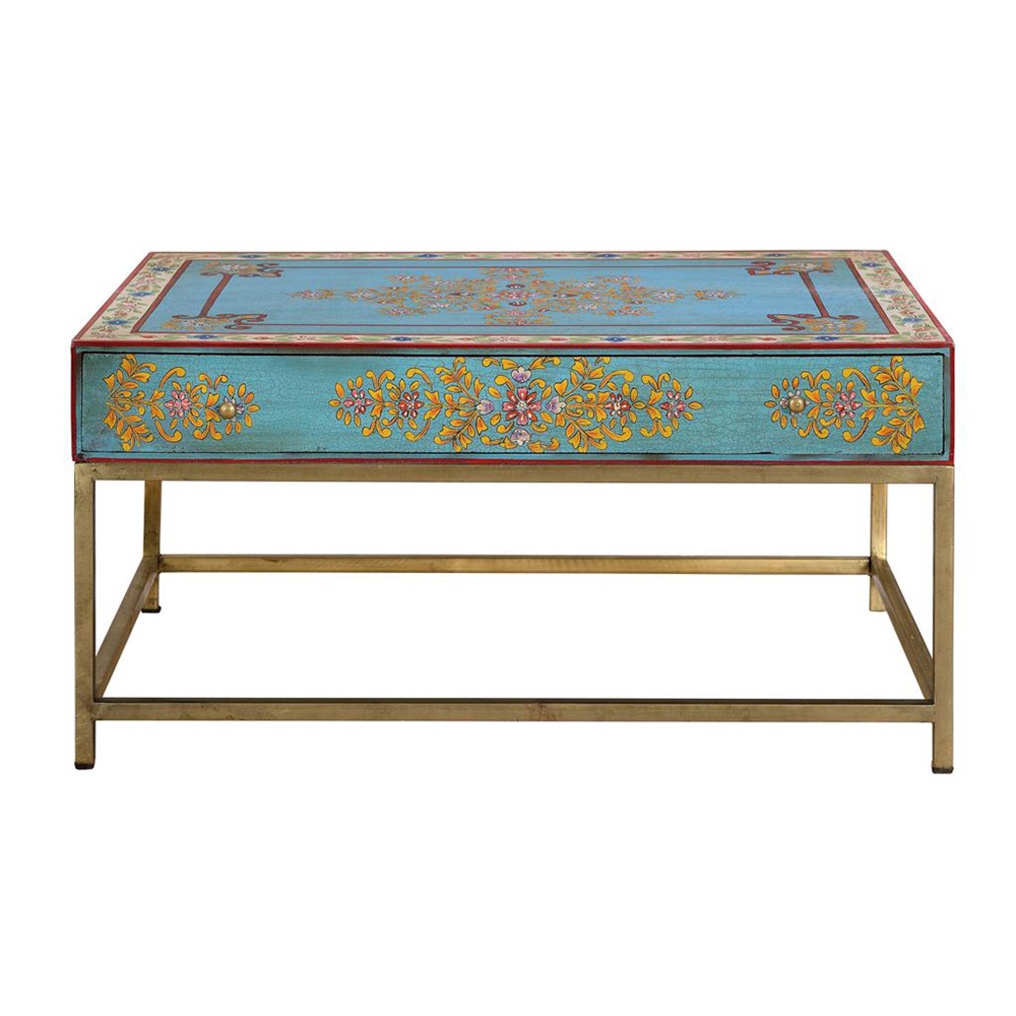 Yambagomi Coffee Table - Blue Painted Mango Wood - 1 Drawer