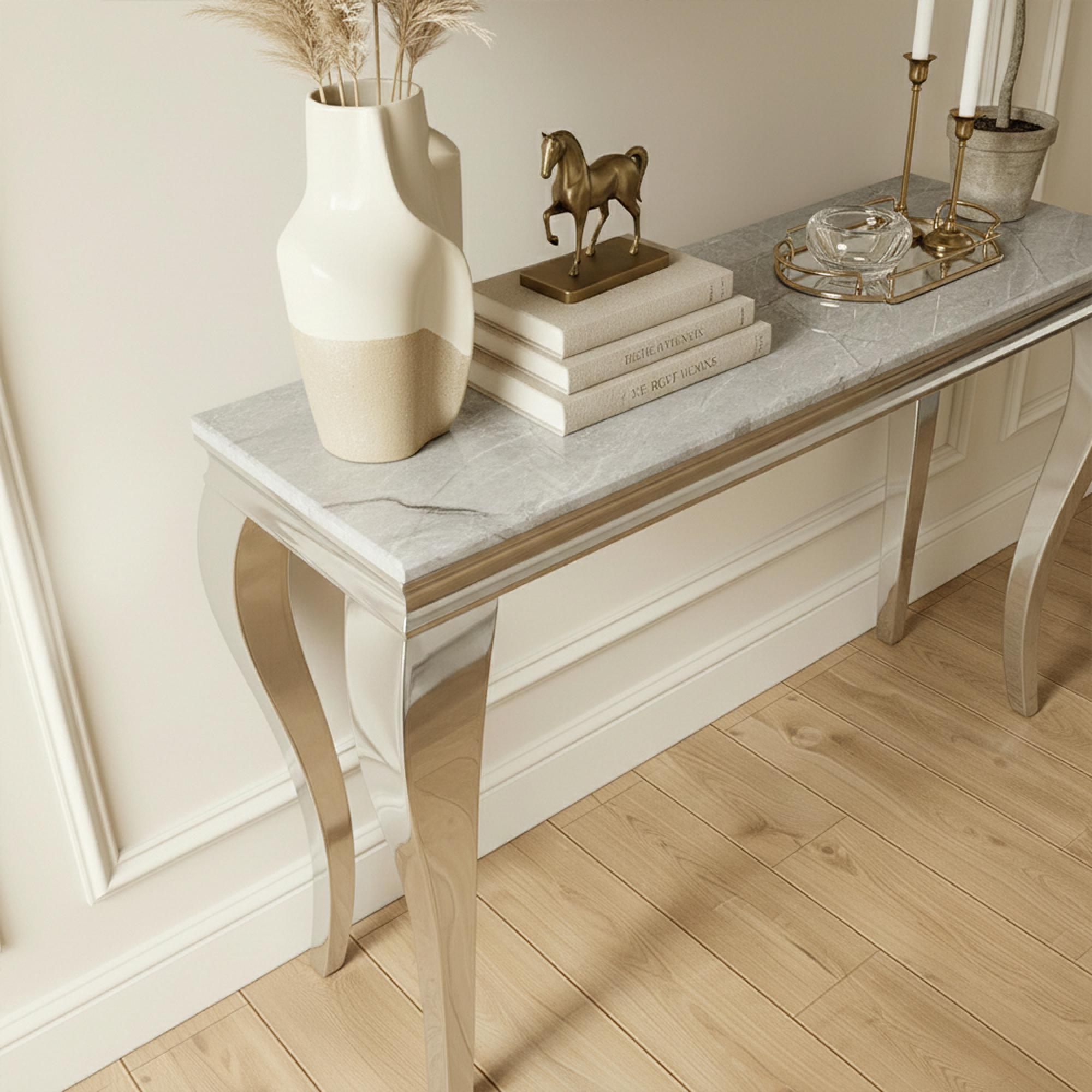 Louis Console Table - Grey Marble & Chrome