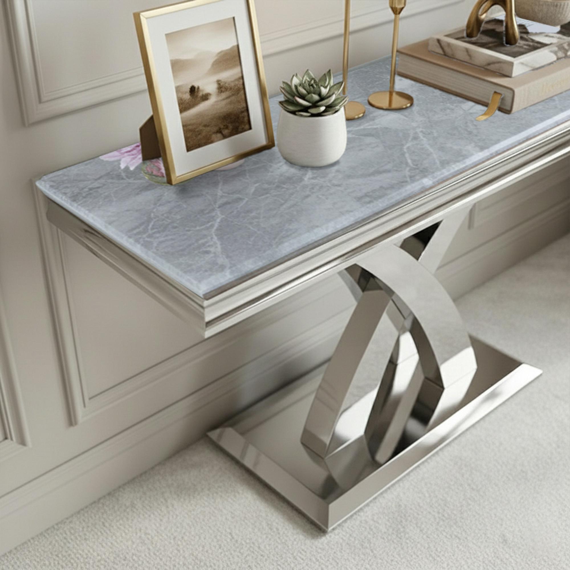 Lisbon Console Table - Grey Marble & Chrome