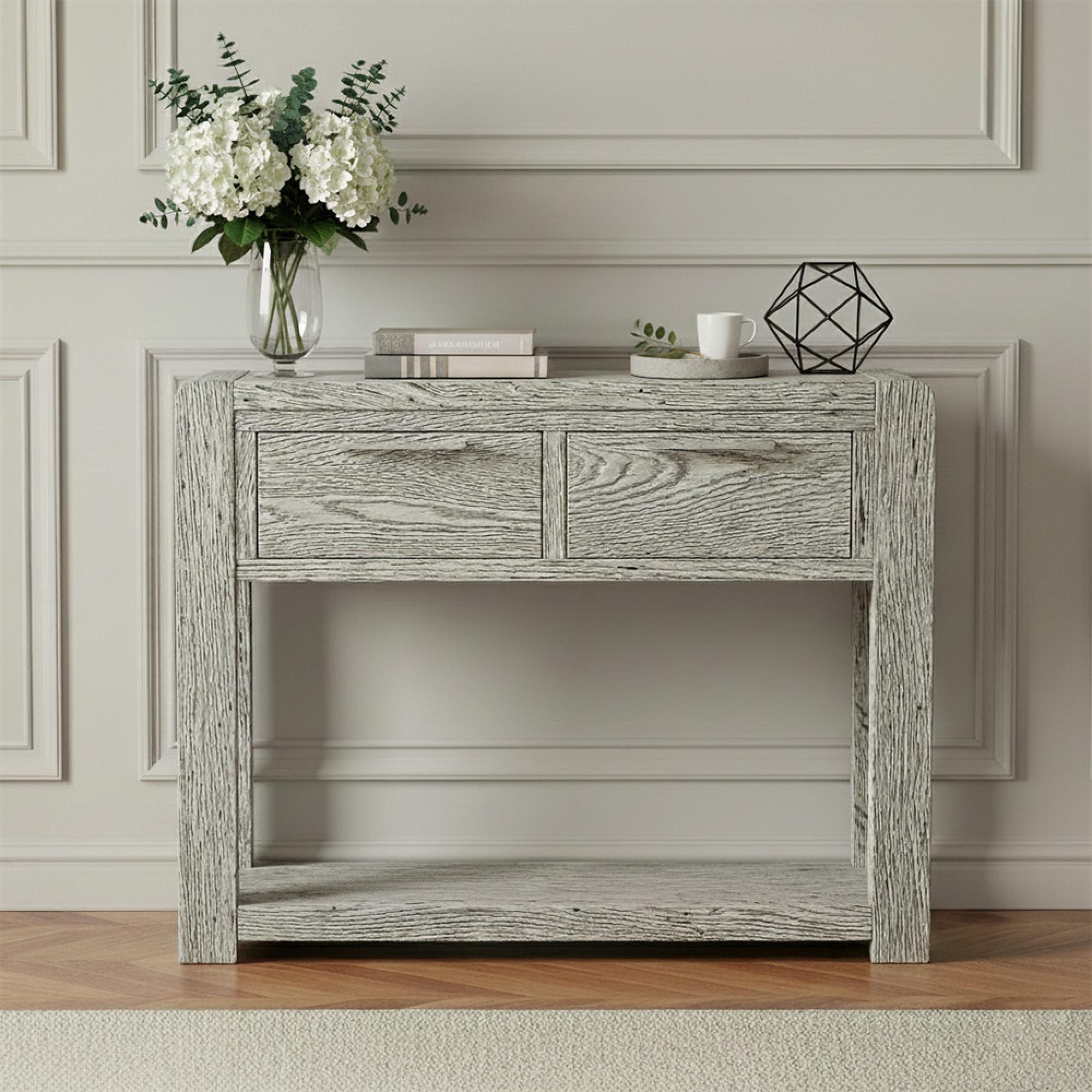 Amsterdam Console Table - 2 Drawer - Grey Washed Oak