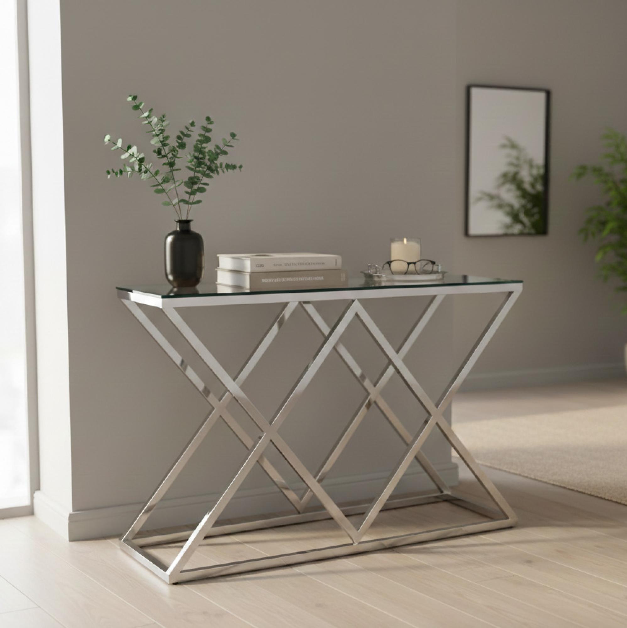 Biarritz Glass and Chrome Console Table - 120cm