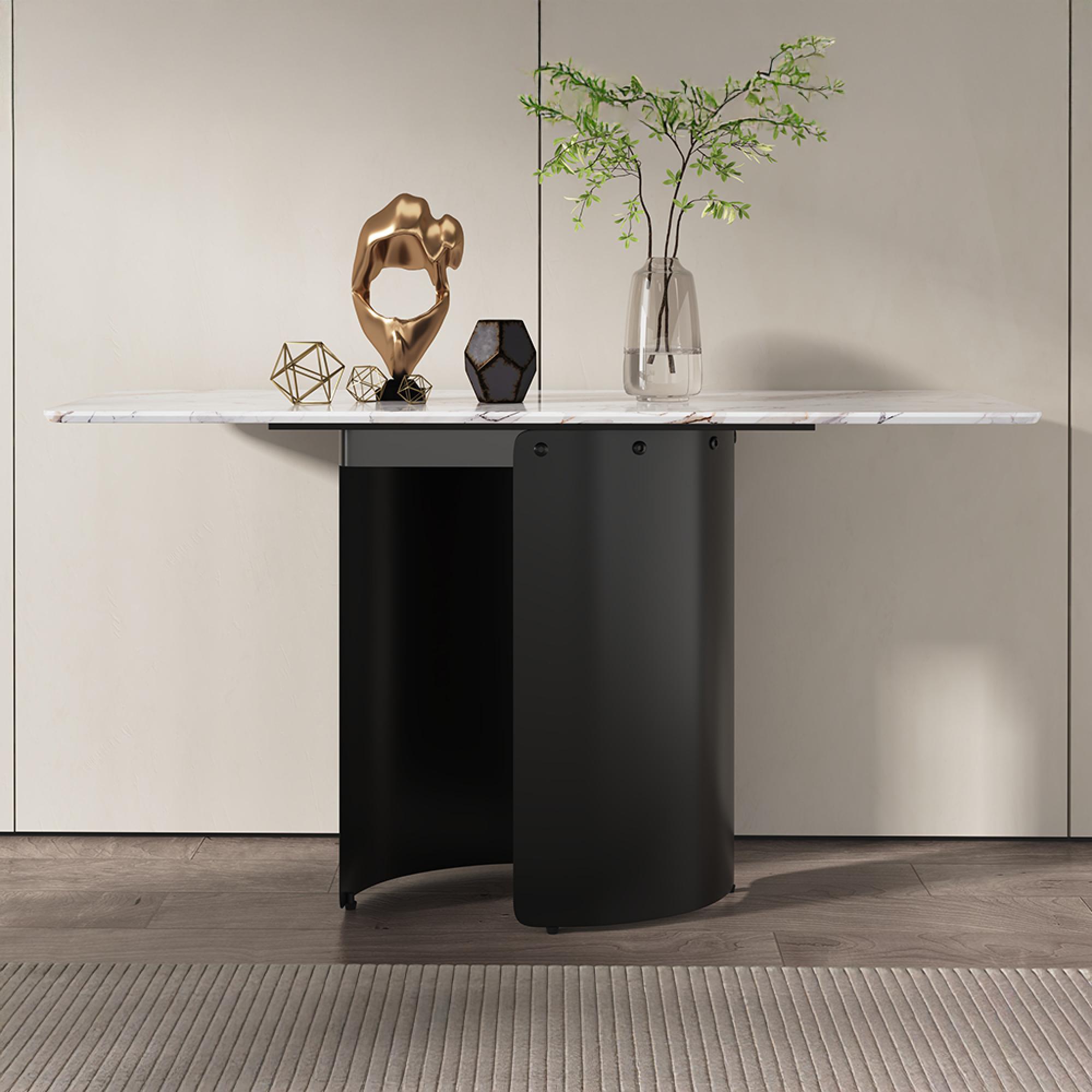 Lorea White Marble Console Table with Black Base