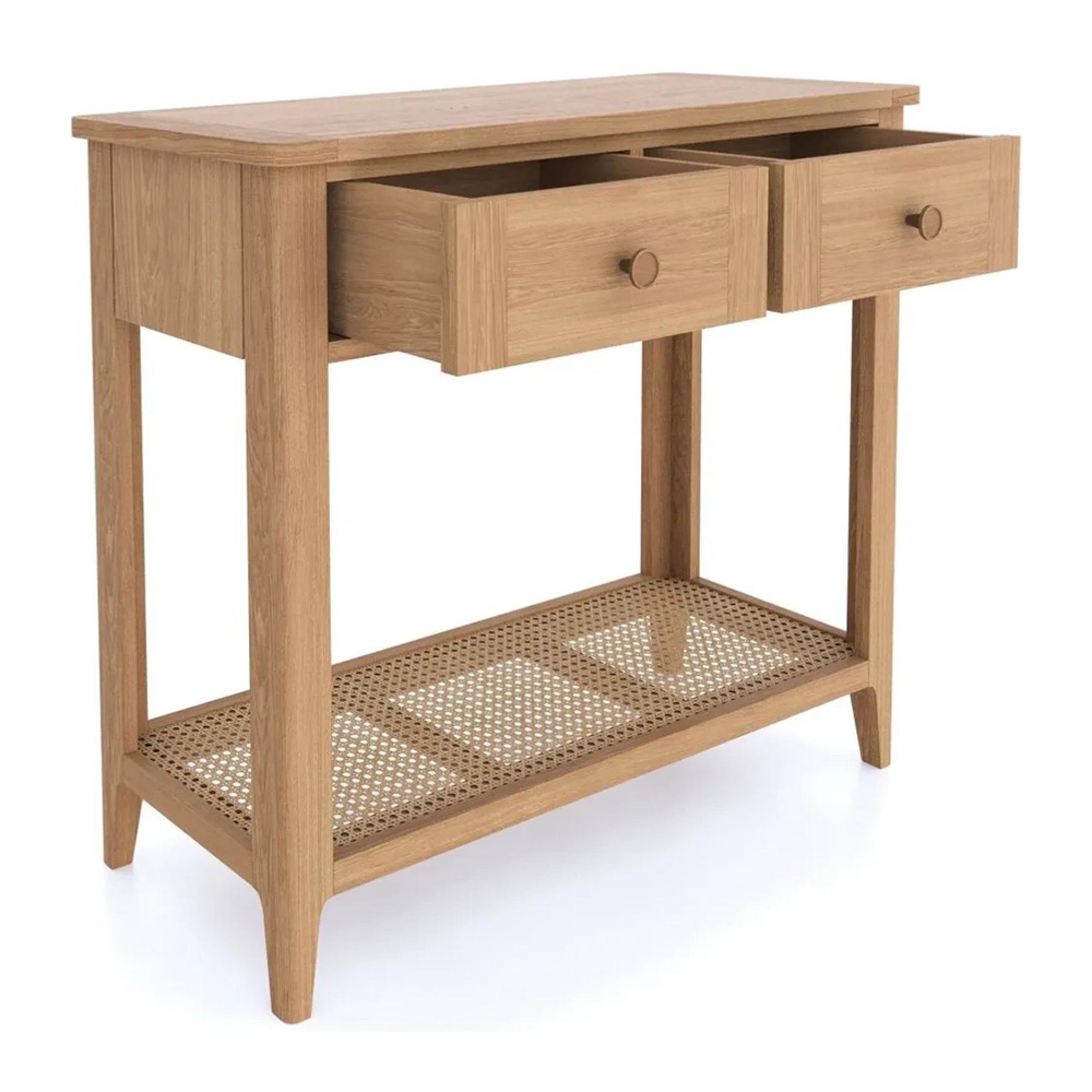 Henley Oak and Rattan 2 Drawer Console Table