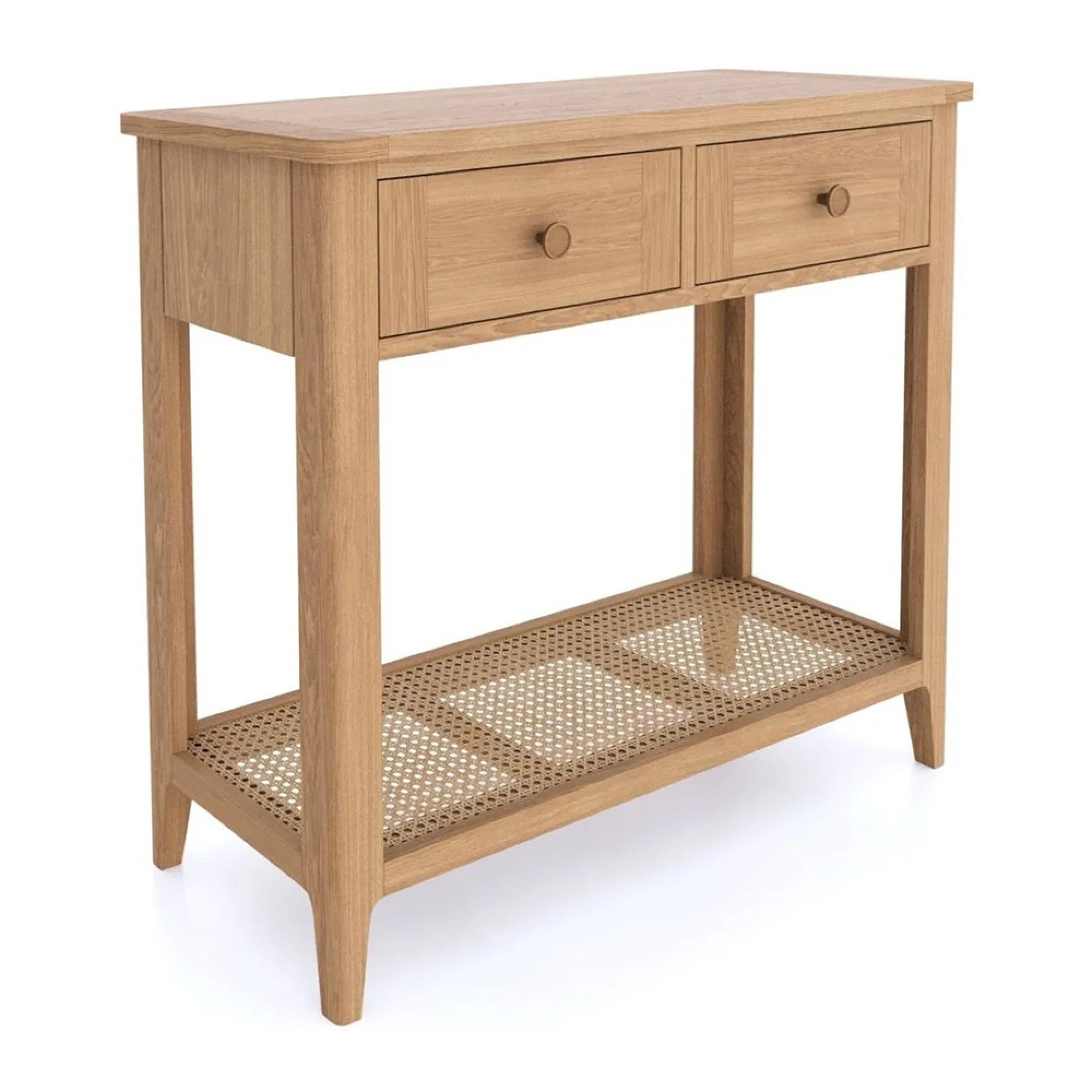 Henley Oak and Rattan 2 Drawer Console Table