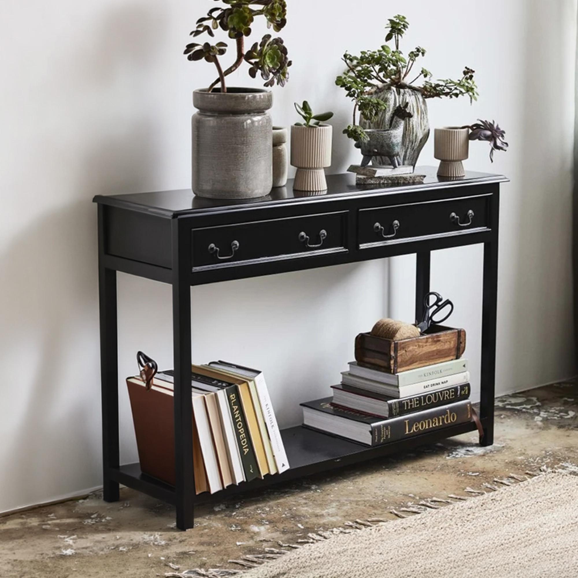 Moss Console Table - 2 Drawer - Mango Wood - Black