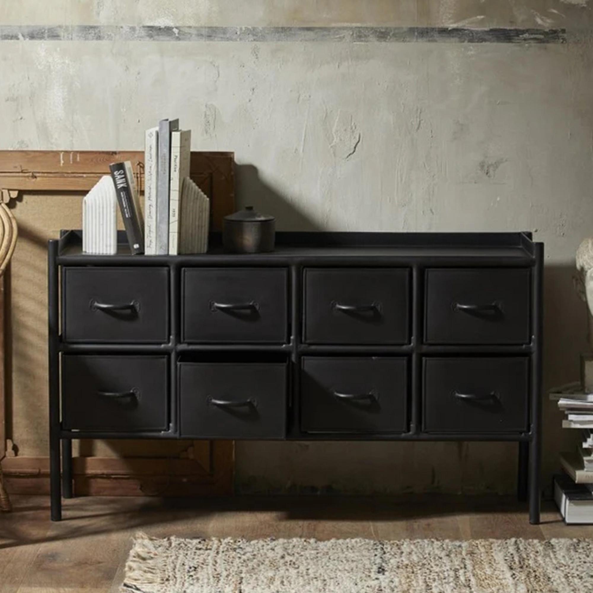 Portland Console Table - 8 Drawer - Black