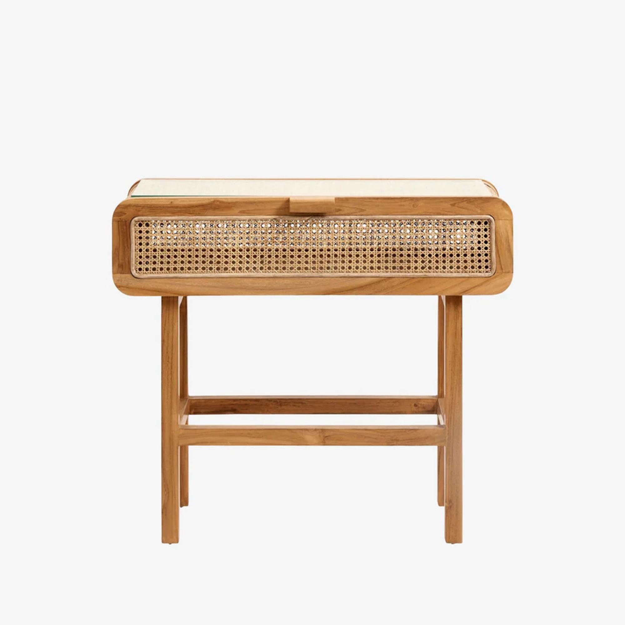 Merge Console Table - Glass Top - Teak Wood & Rattan