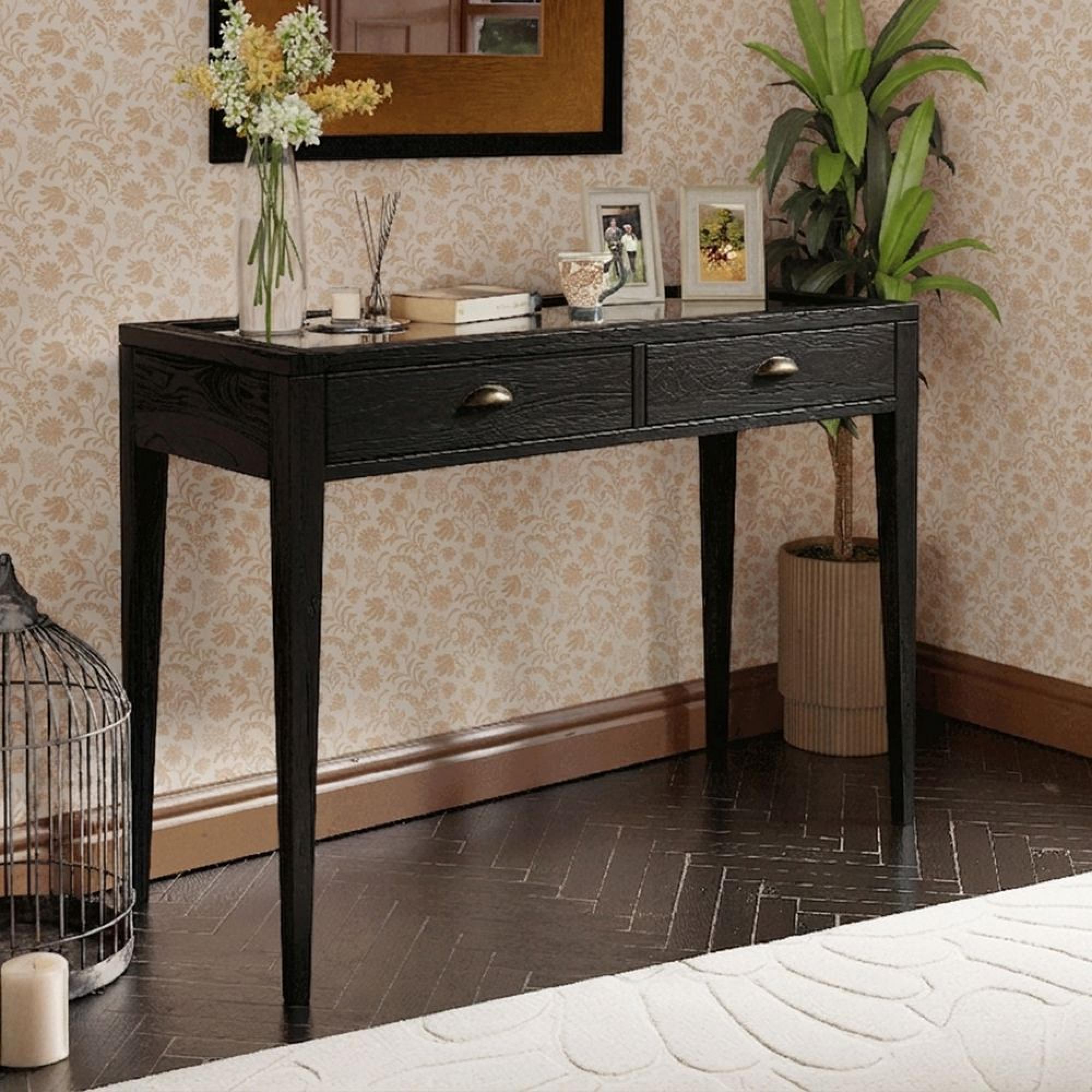 Elmhurst Console Table - 1 Door 2 Drawer - Black and Glass
