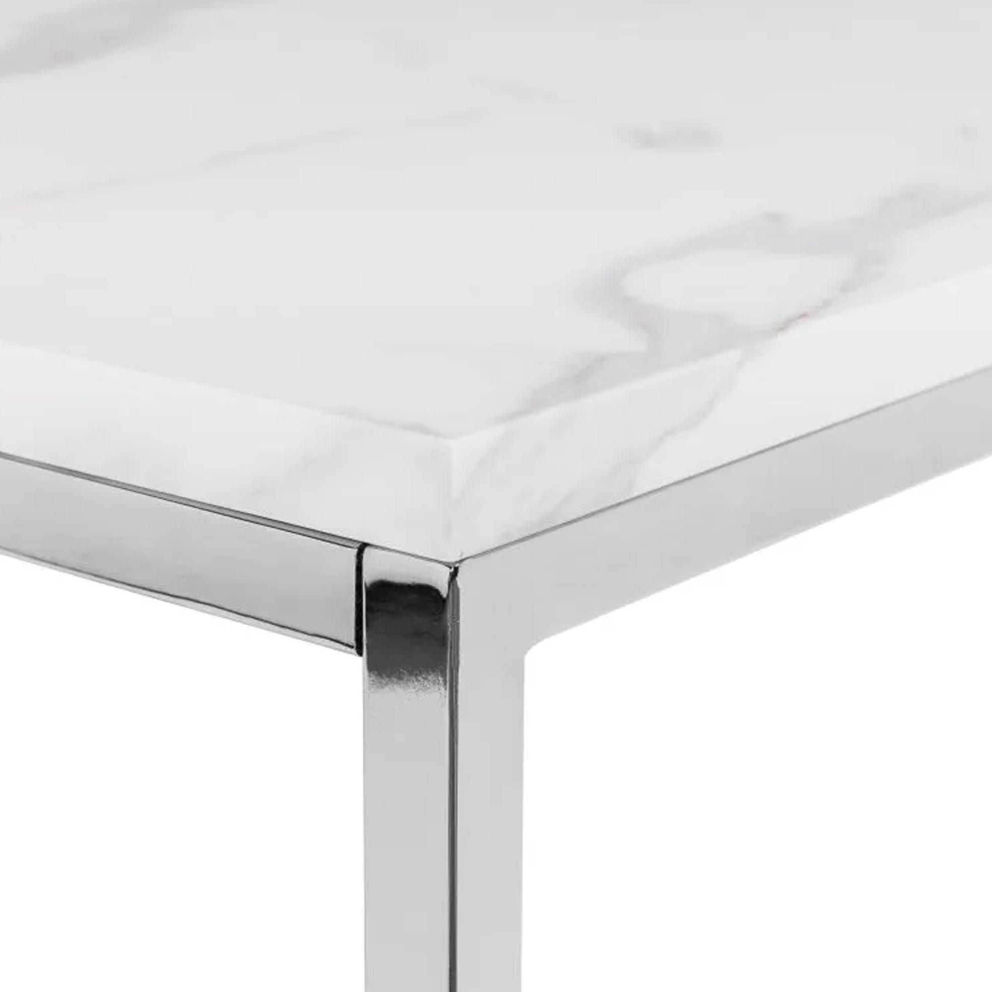 Clearance - Scala Console Table - 100cm - White Marble Effect and Chrome - A623