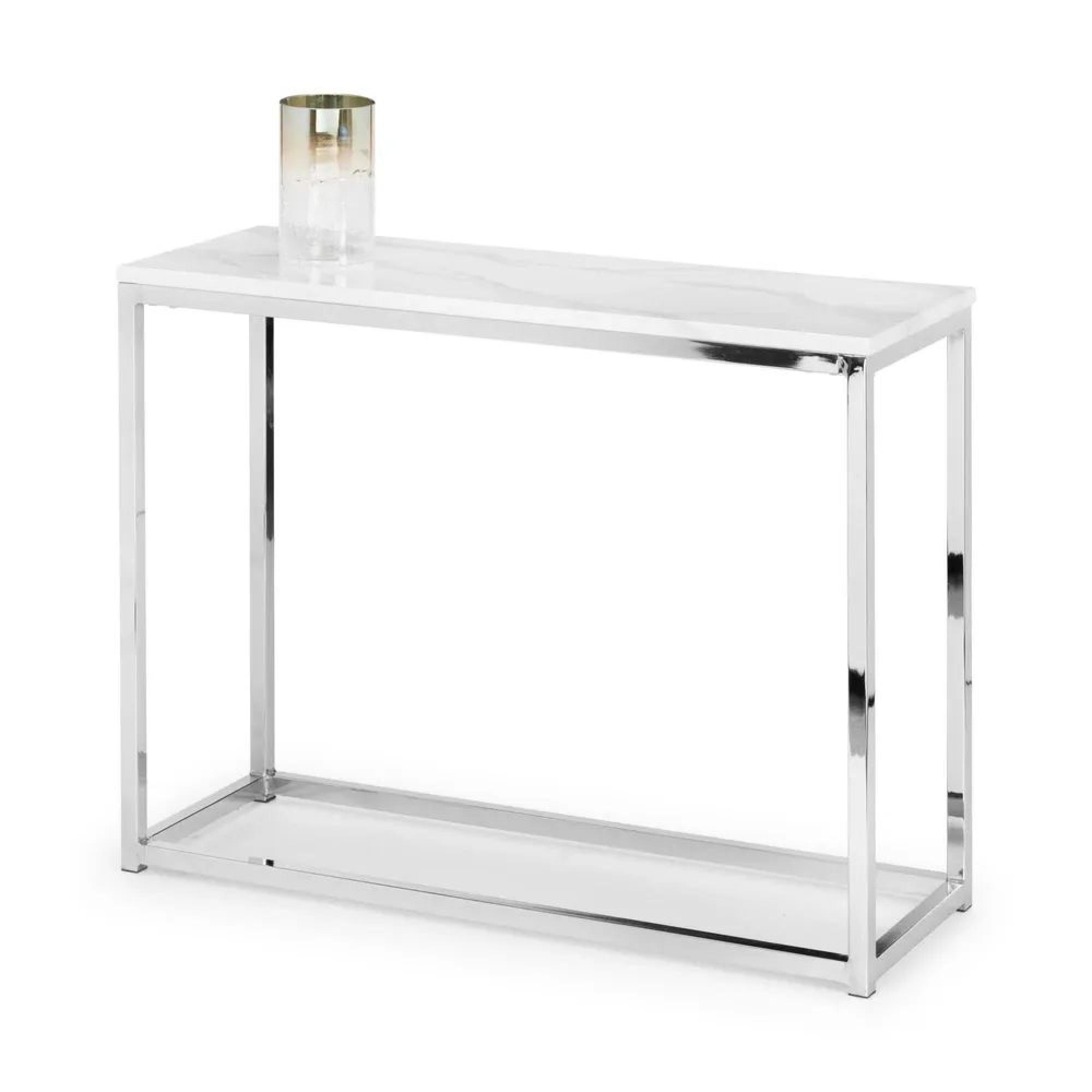 Clearance - Scala Console Table - 100cm - White Marble Effect and Chrome - A623