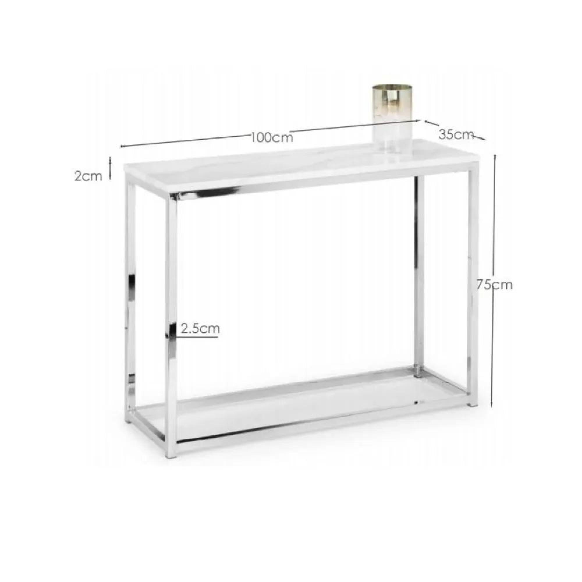 Clearance - Scala Console Table - 100cm - White Marble Effect and Chrome - A623